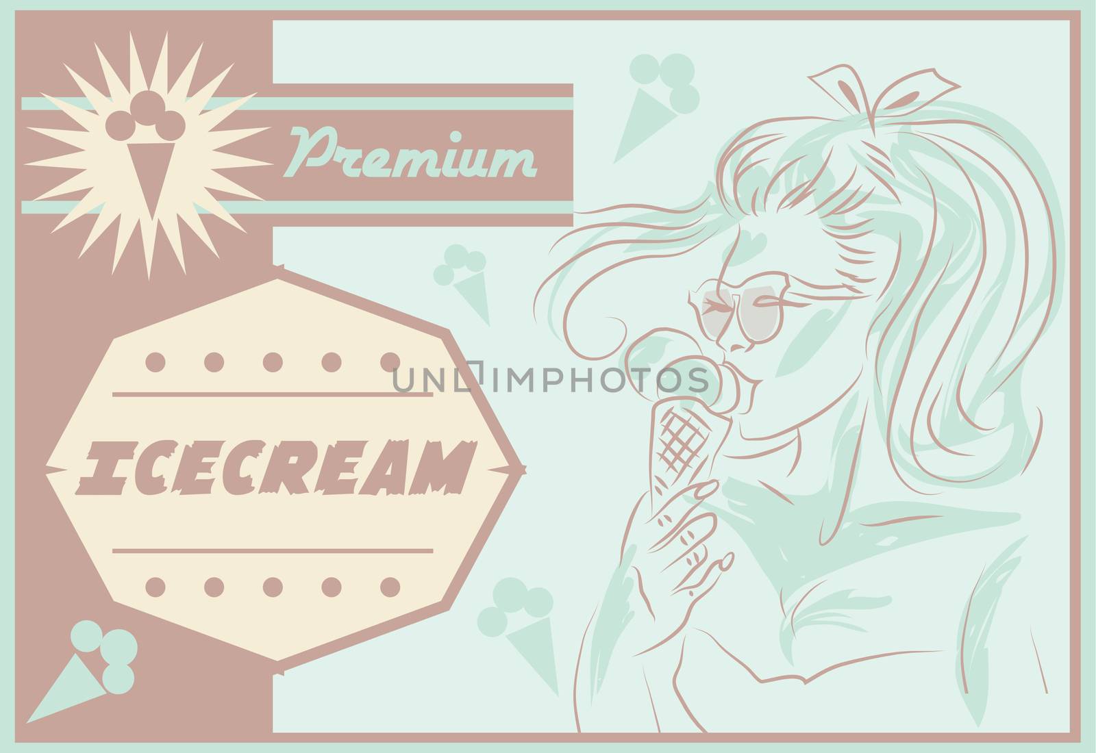 Retro Vintage Iceceam Background with Typography Retro Woman