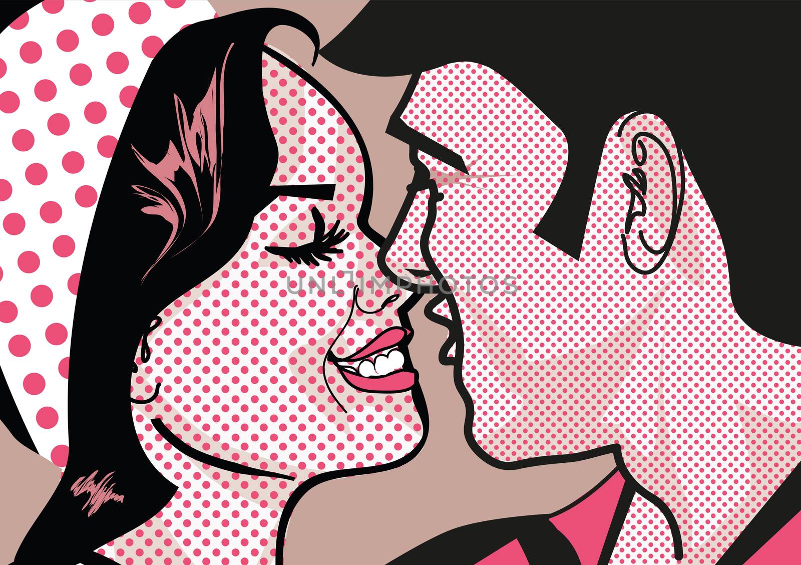 Retro Hot Pop Art KIssing Couple man and womanlove, comic, kiss, by tamaravector
