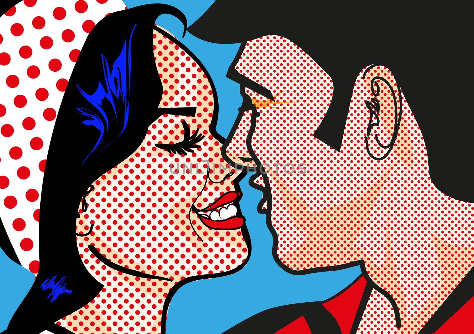 Retro Hot Pop Art KIssing Couple man and woman