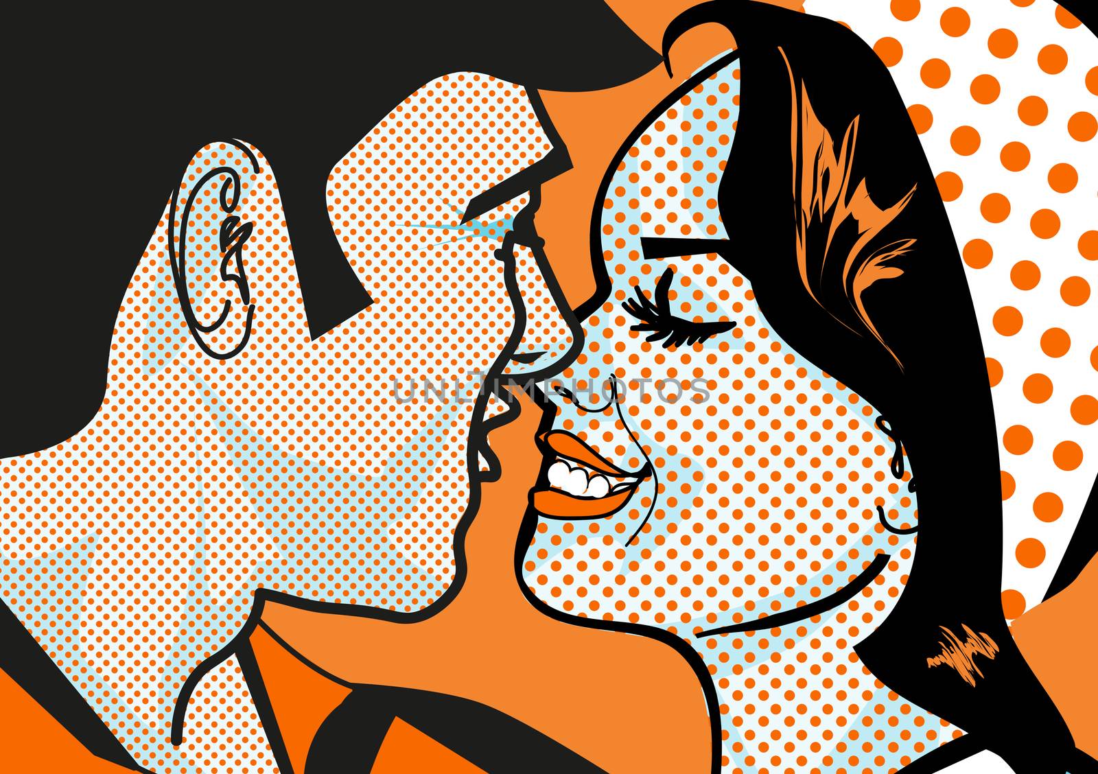 Retro Hot Pop Art KIssing Couple man and womanlove, comic, kiss, by tamaravector