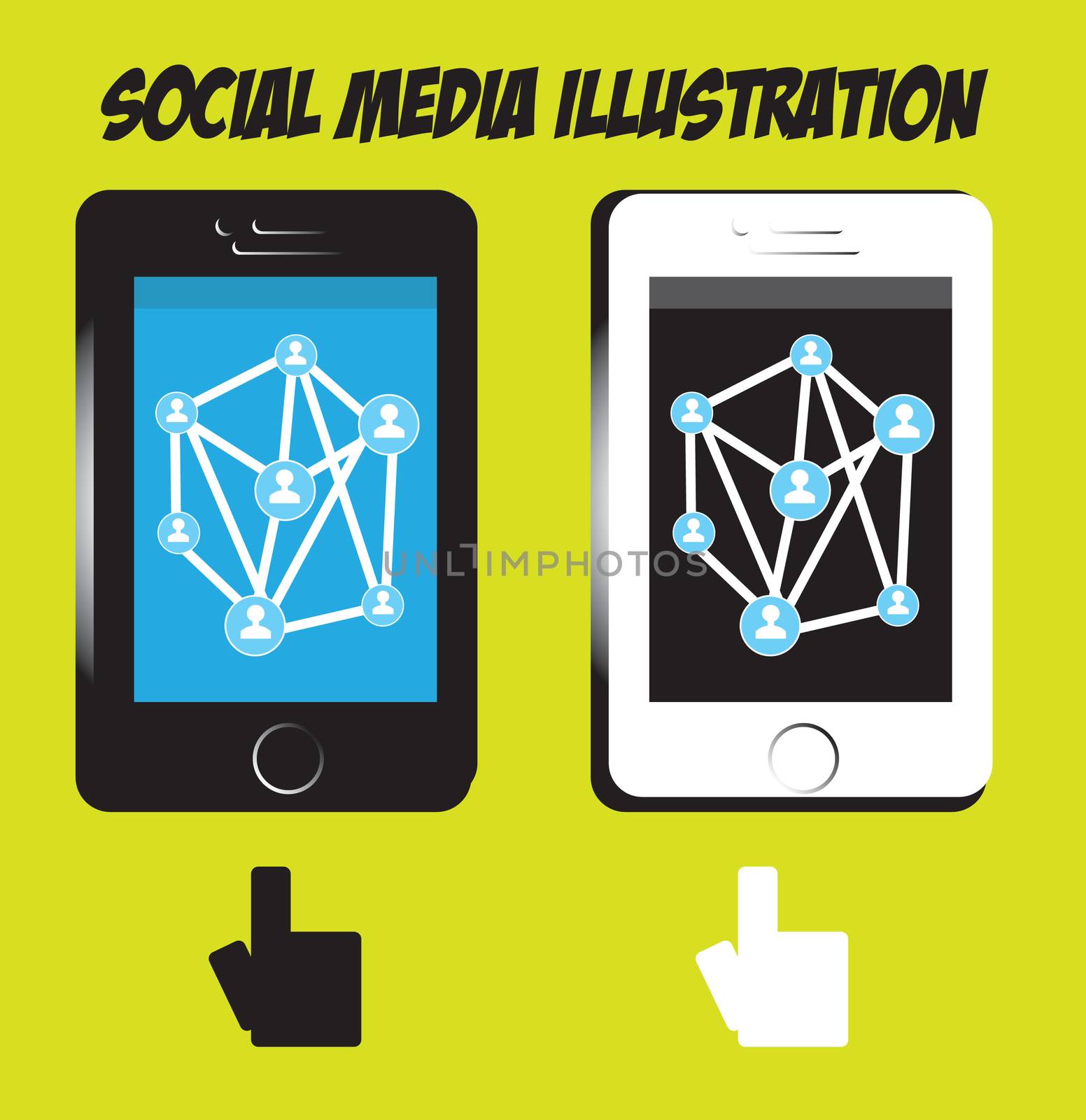 Hands tablet or mobile phone icons PC with social media illustra by tamaravector