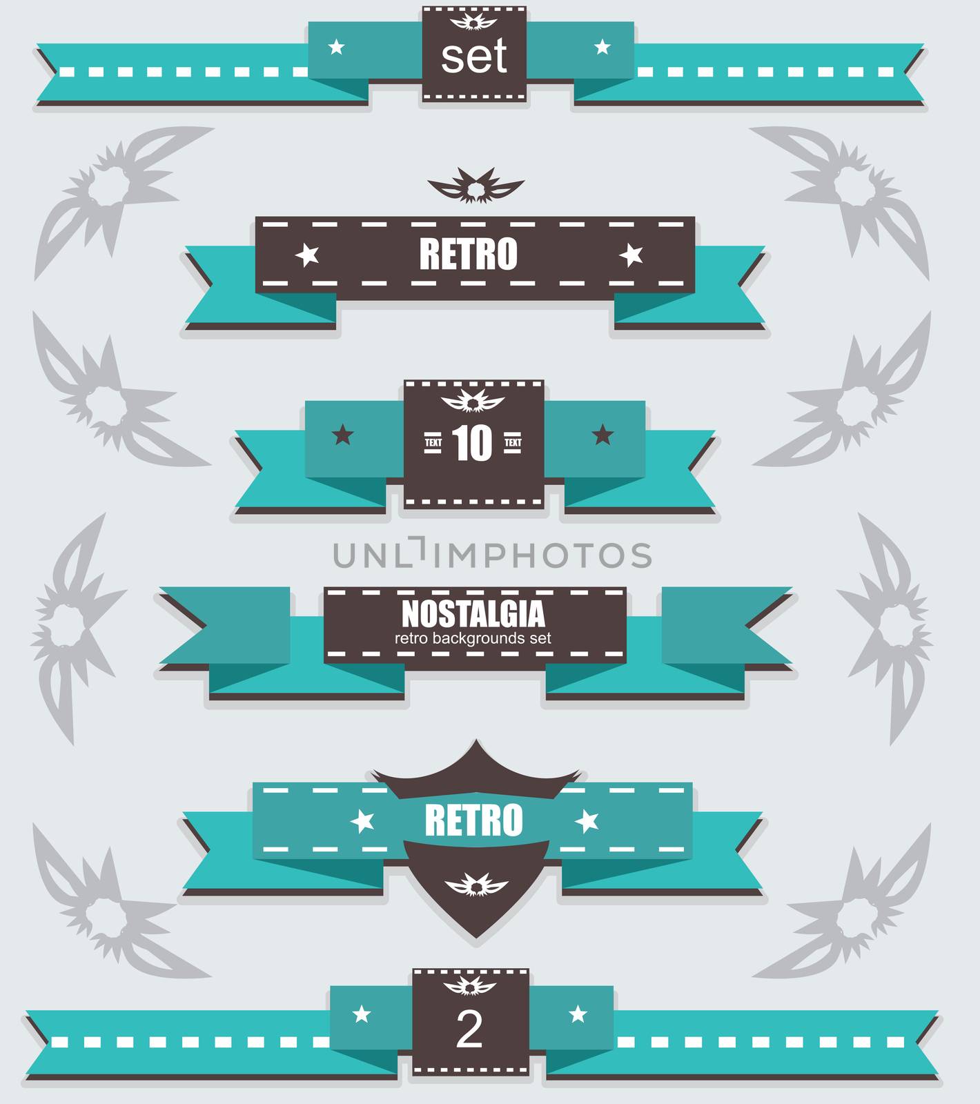 Retro syle ribbons vector set on background