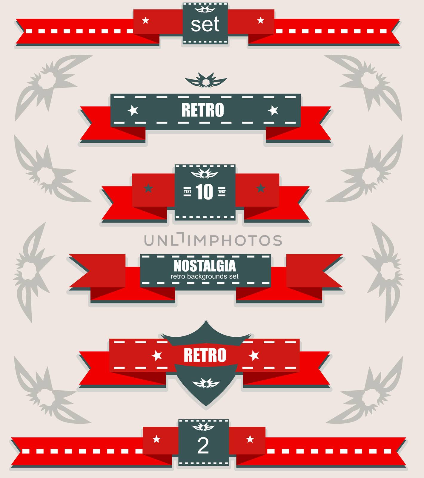 Retro syle ribbons vector set on background