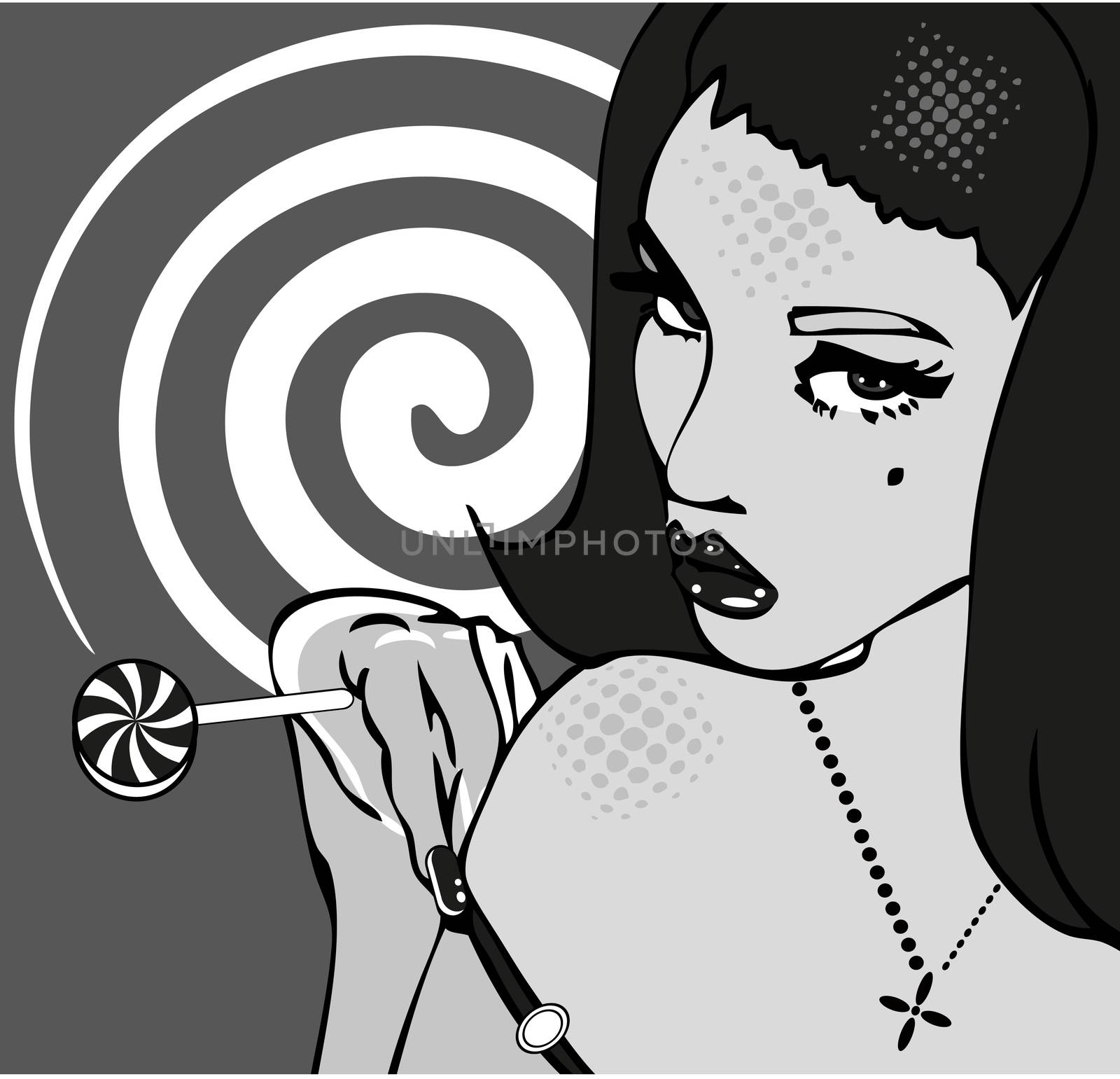 Sexy Girl with lollipop on retro Background.Hot popart comics by tamaravector