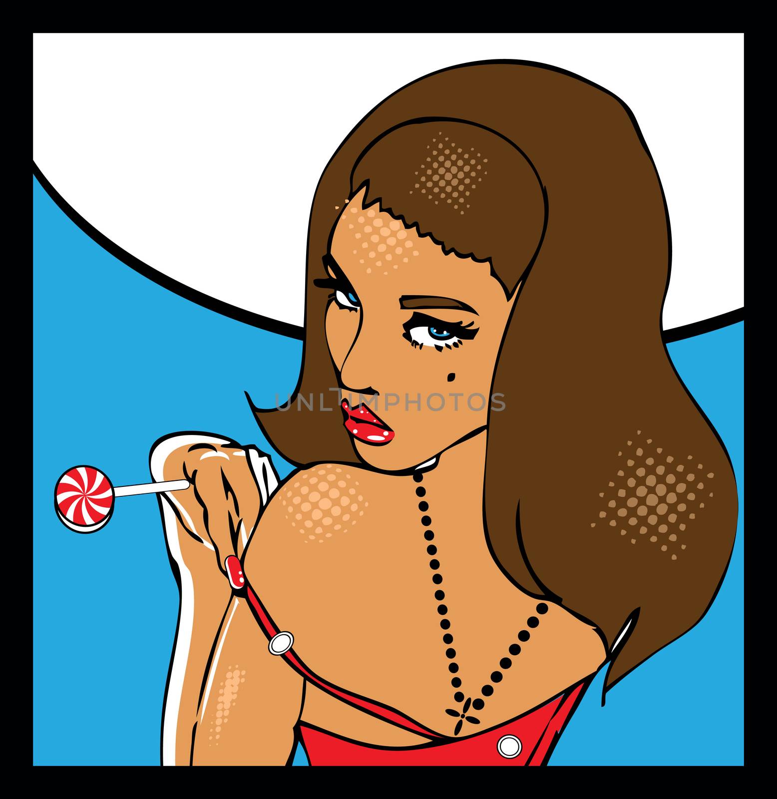 Sexy Girl with lollipop on retro Background.Hot popart comics