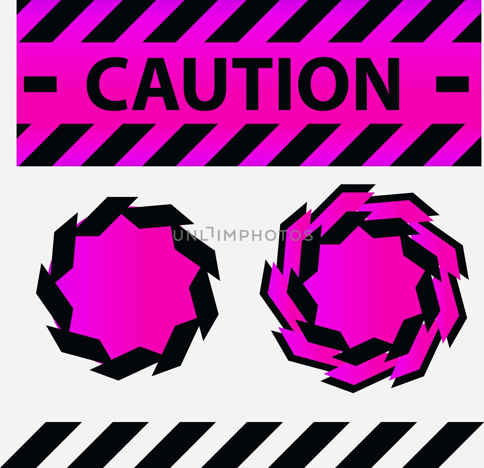 Caution or danger and police tape attention with lables stickers by tamaravector