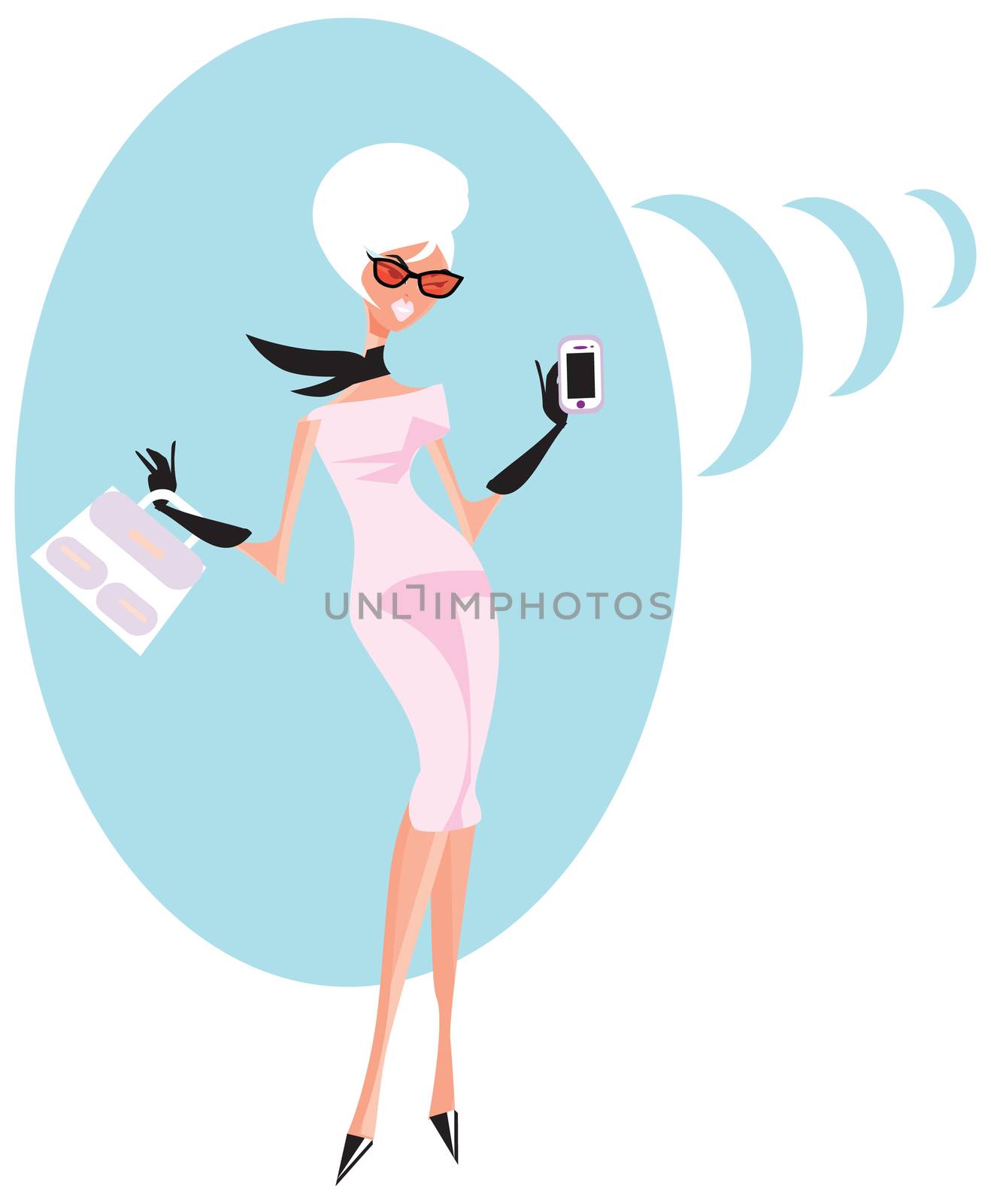 chick woman on phone call me fashion illustration vogue style