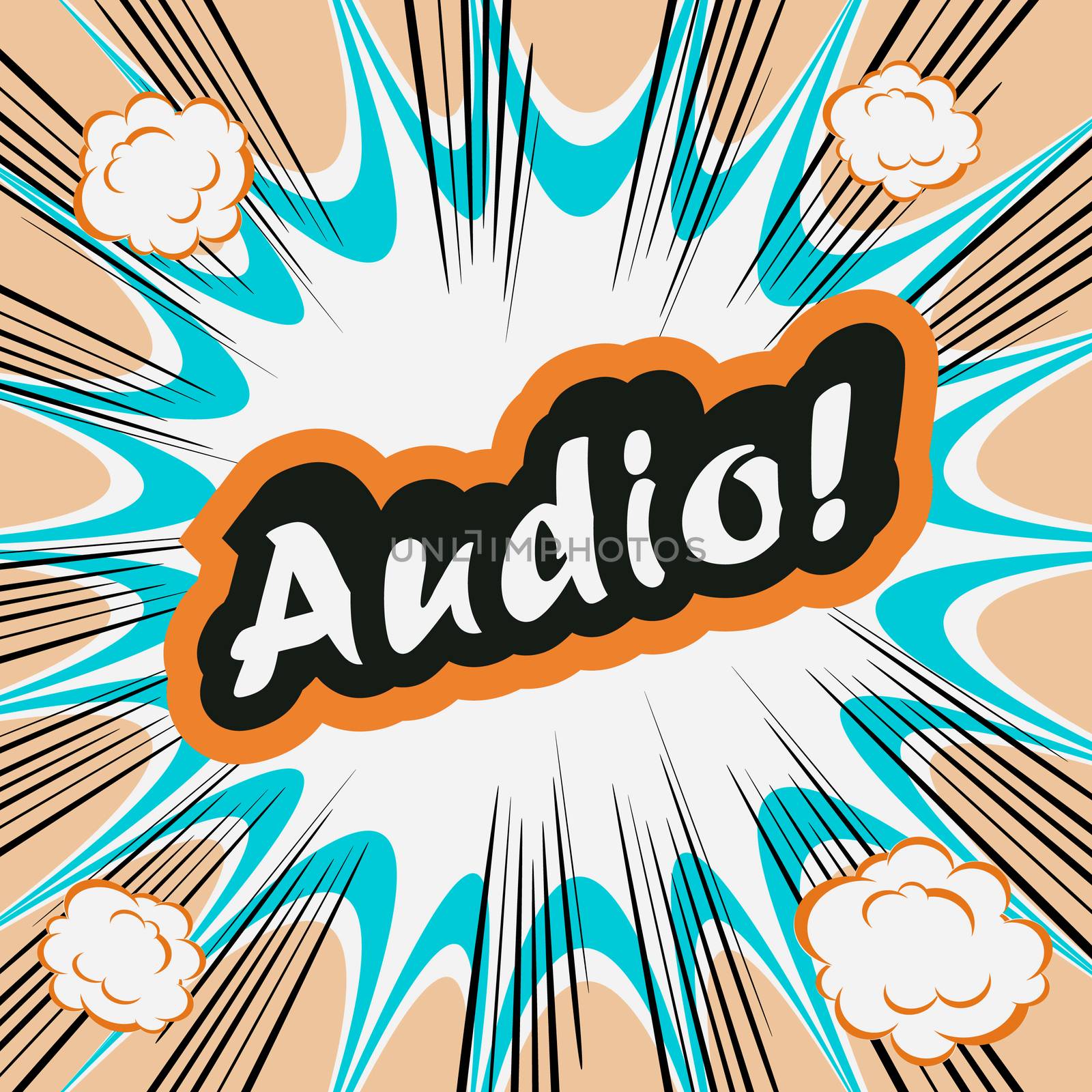 Comic book background Audio! concept or conceptual cute Audio te by tamaravector