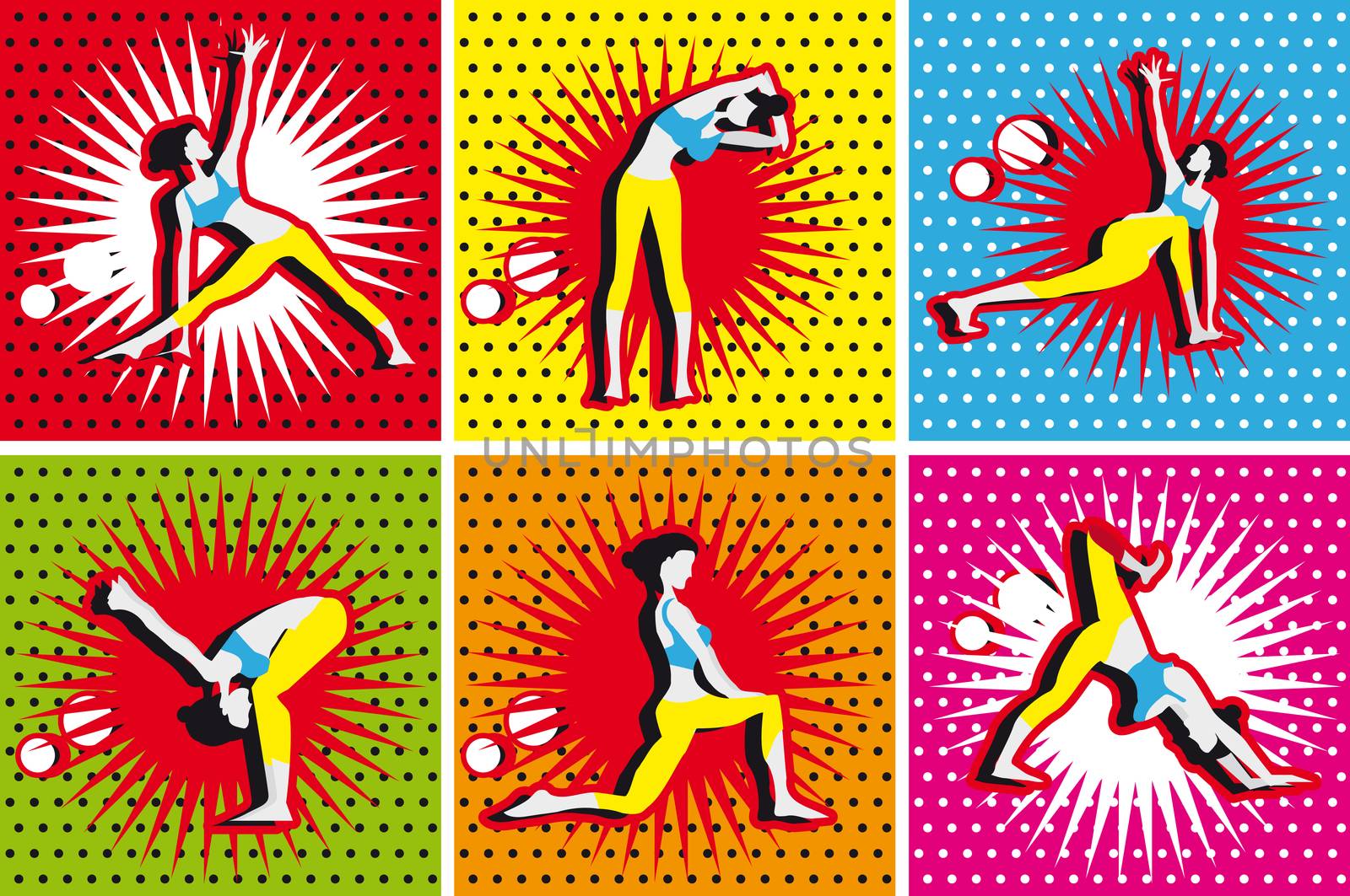 Pop Art Comic yoga, pilates big set of vector symbols  by tamaravector