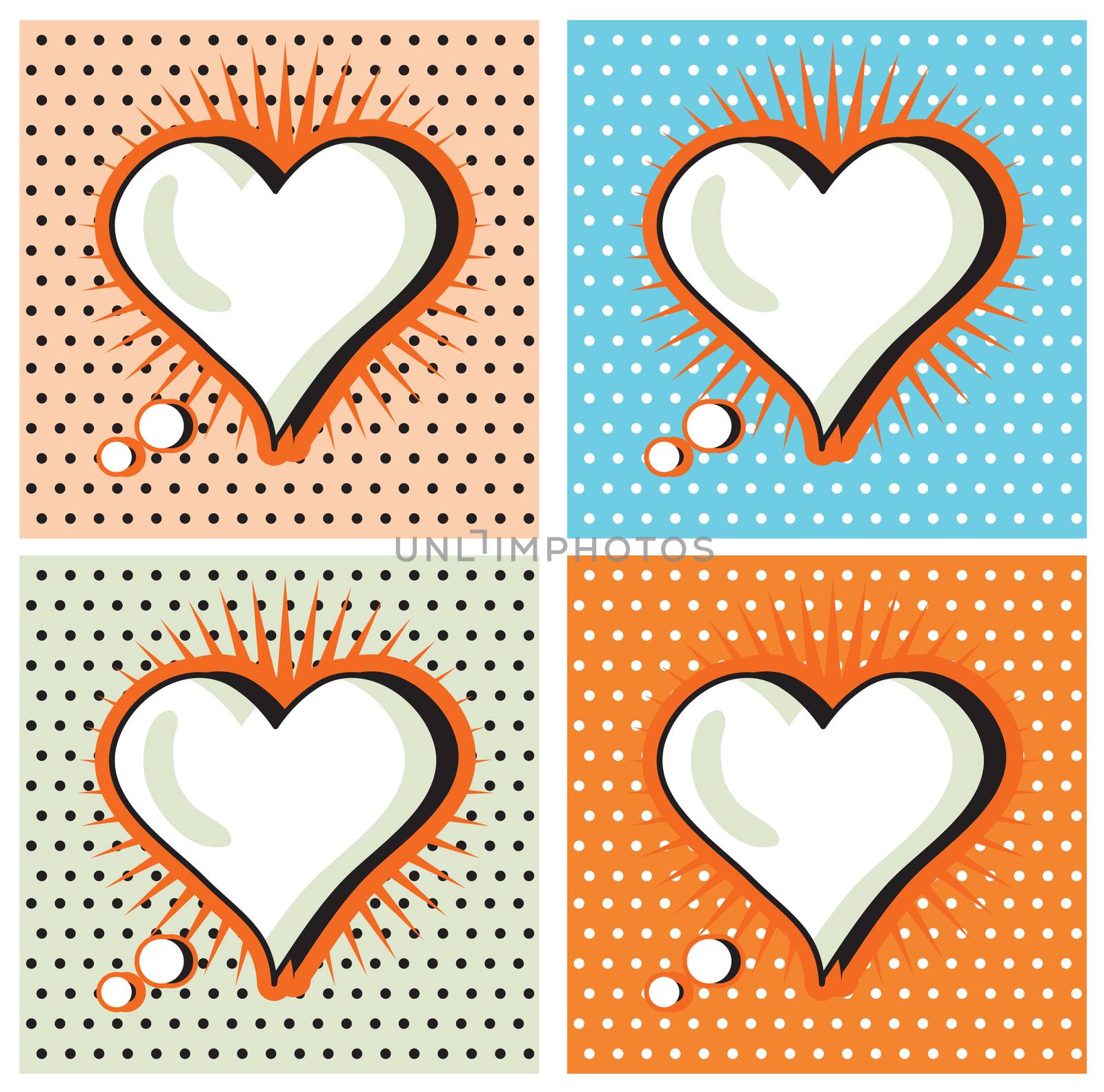 Speech Bubble Love Heart in Pop-Art Style cards set