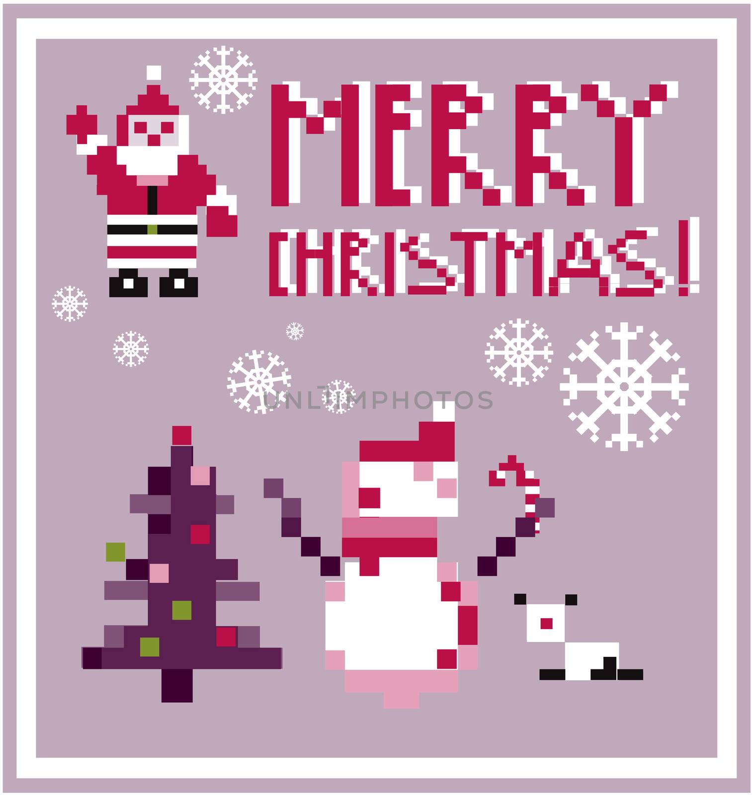 Pixel Holidays People card Santa and Snowman card /  icons set theme in pixel art style, vector illustration