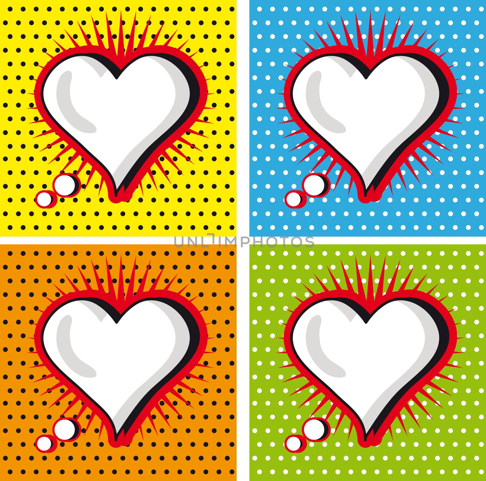 Speech Bubble Love Heart in Pop-Art Style cards set by tamaravector