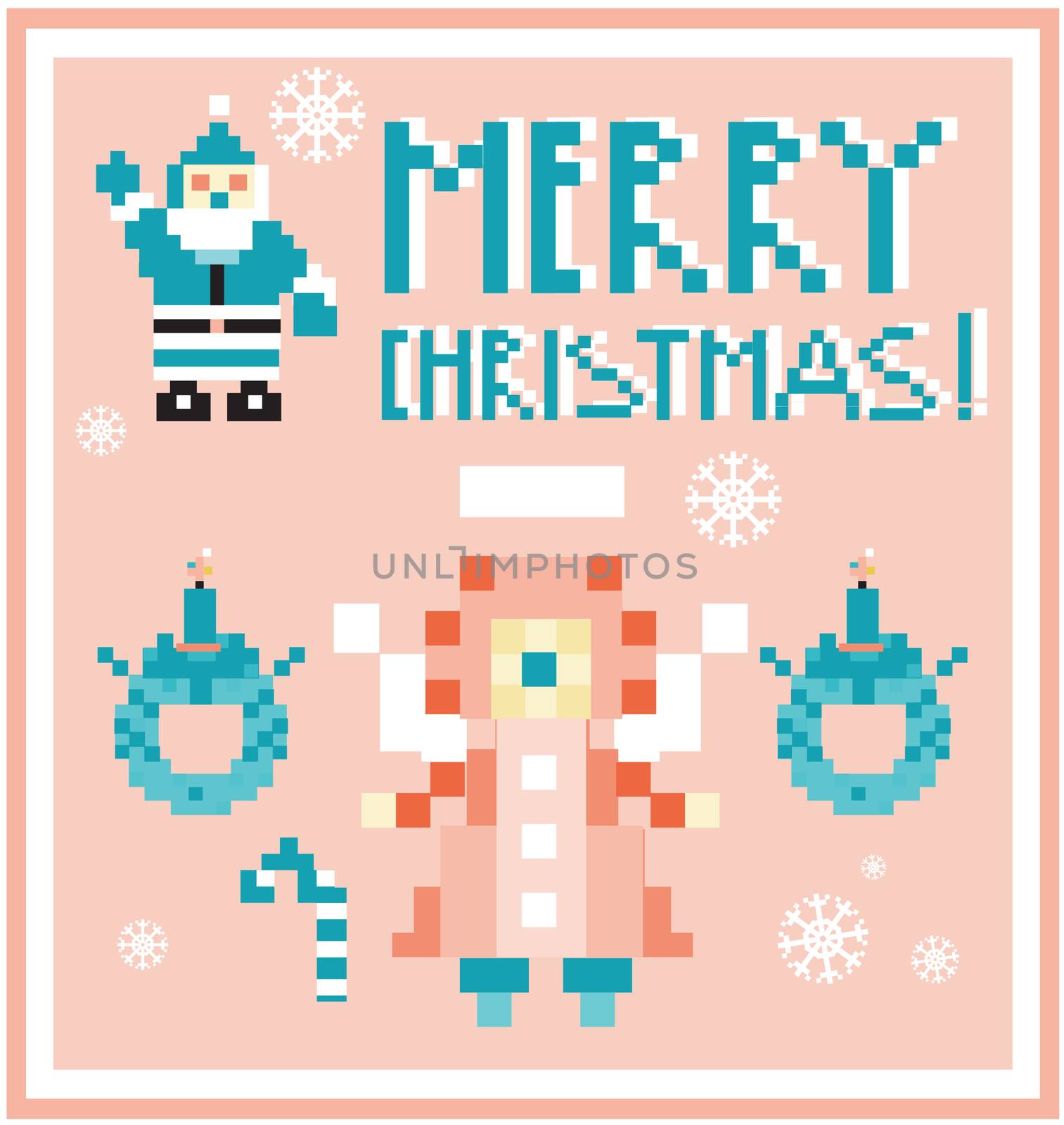 Pixel Holidays People card Santa and Angel card /  icons set the by tamaravector