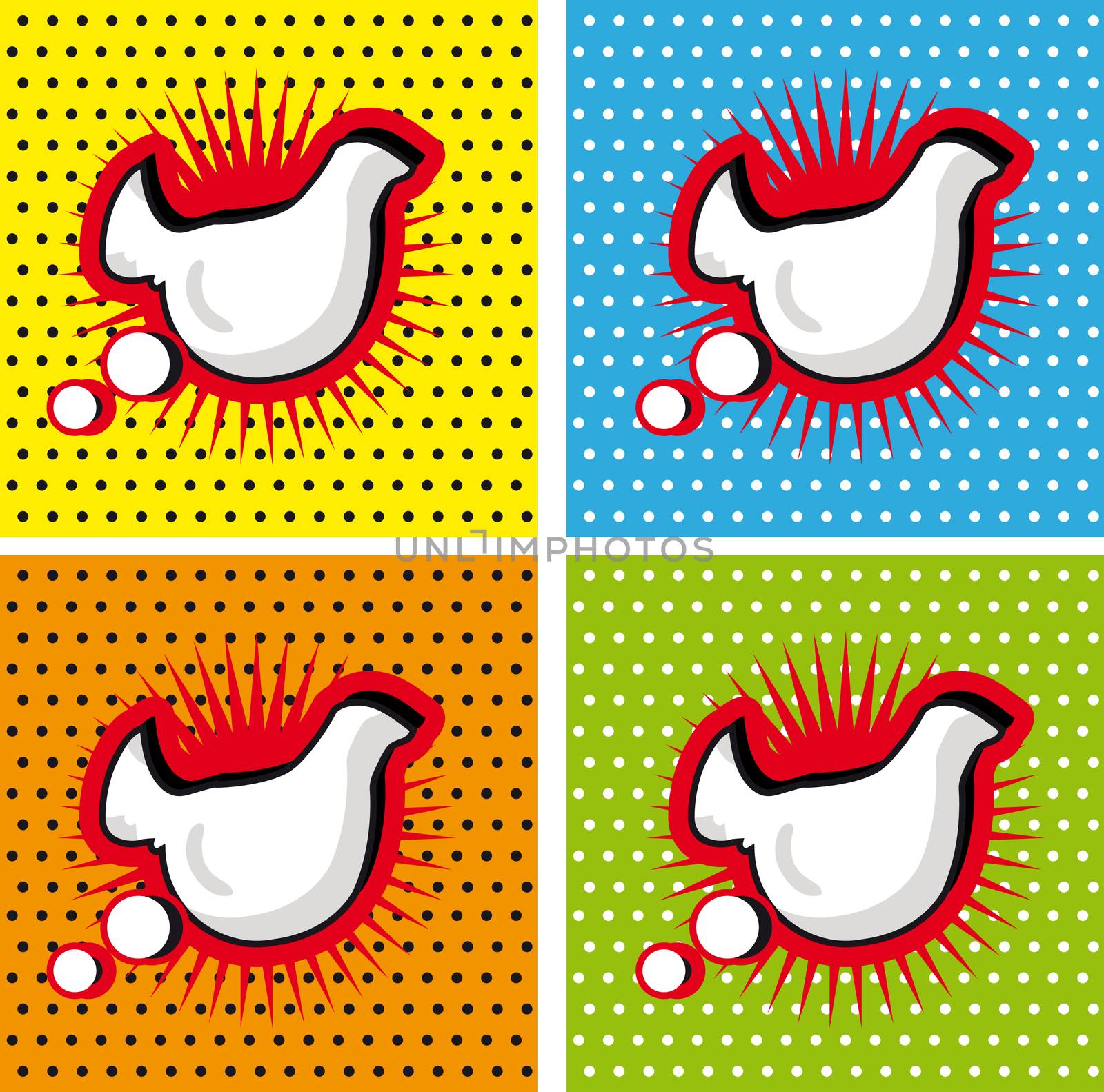 Bird Chicken Speech Bubble in Pop-Art Style backgrounds set by tamaravector