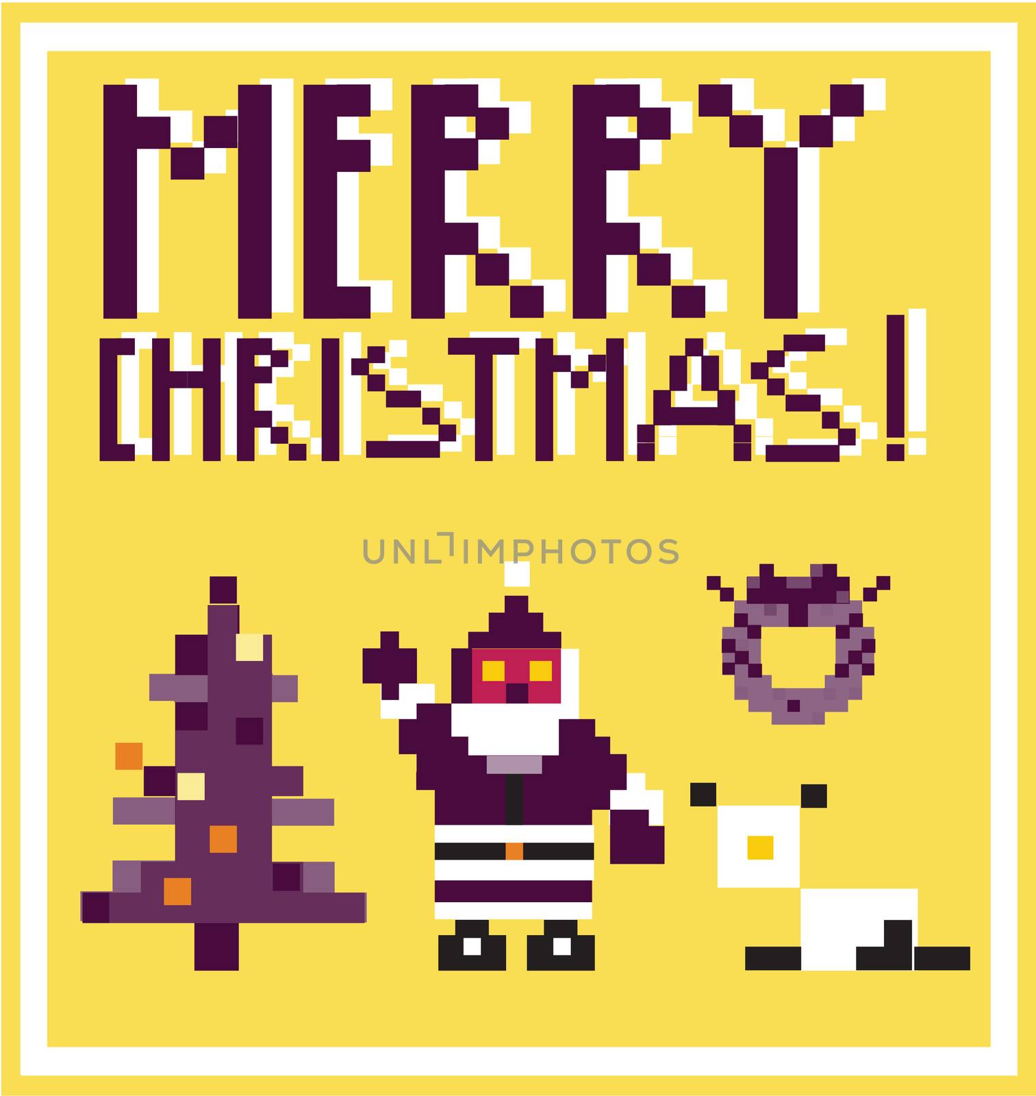 Pixel Holidays People card theme in pixel art style, vector illu by tamaravector