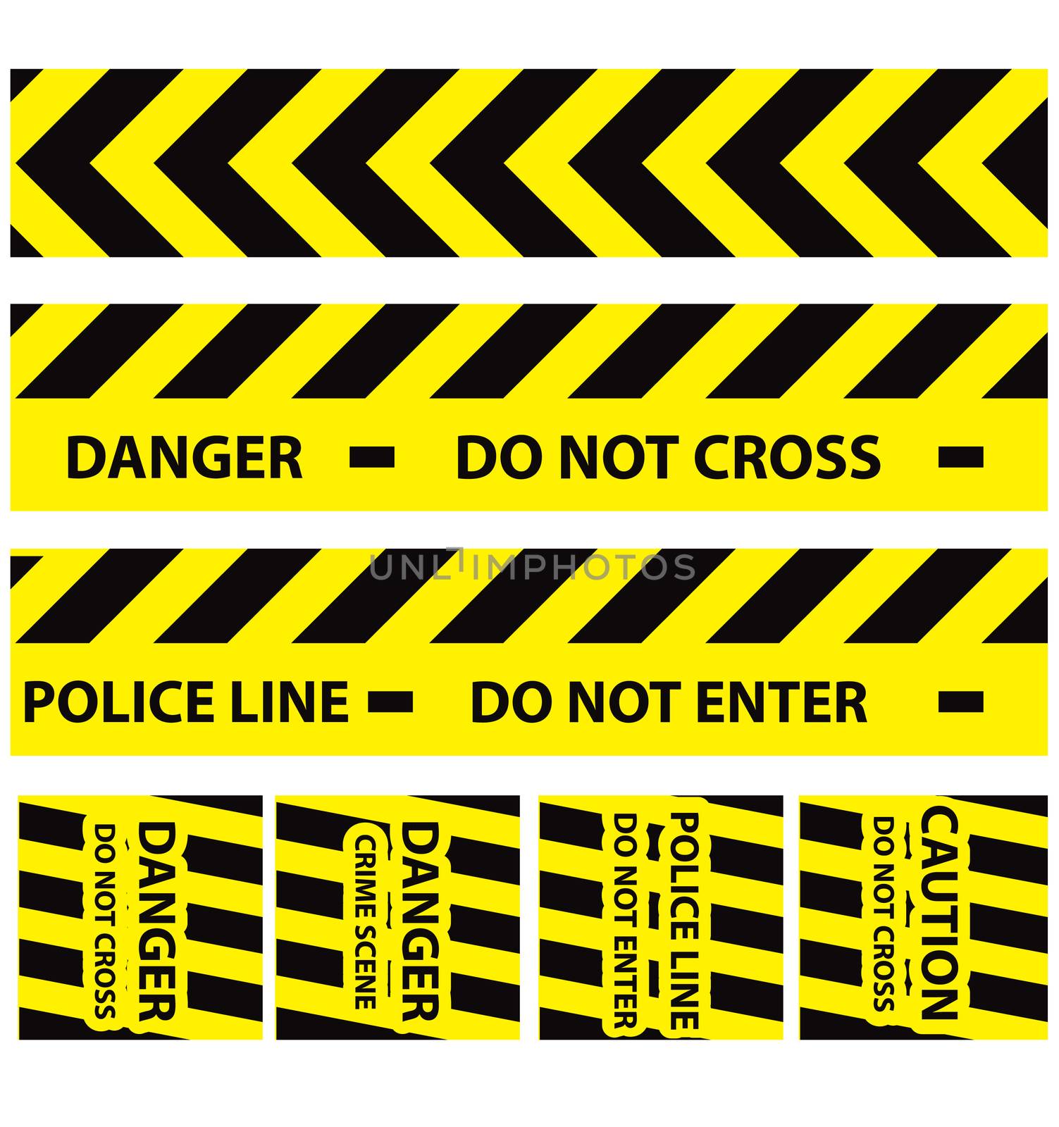 Basic illustration of police security tapes, yellow with black and red, vector illustration