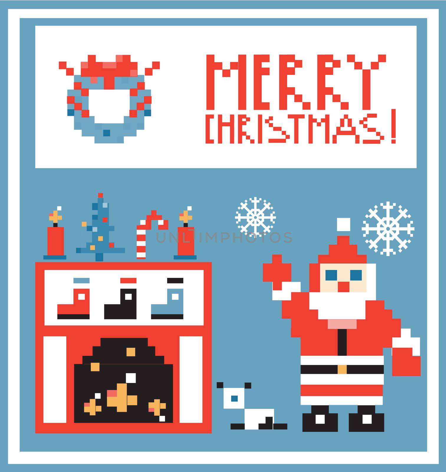 Pixel Holidays Card Christmas living room with Santa background