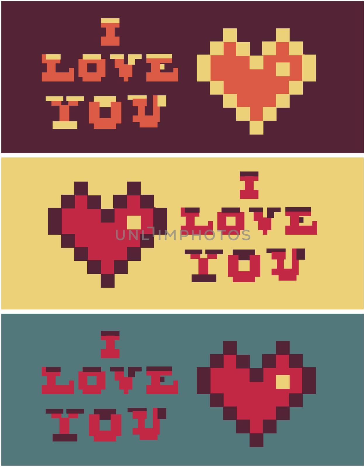 pixel art i love you Heart and Text set by tamaravector