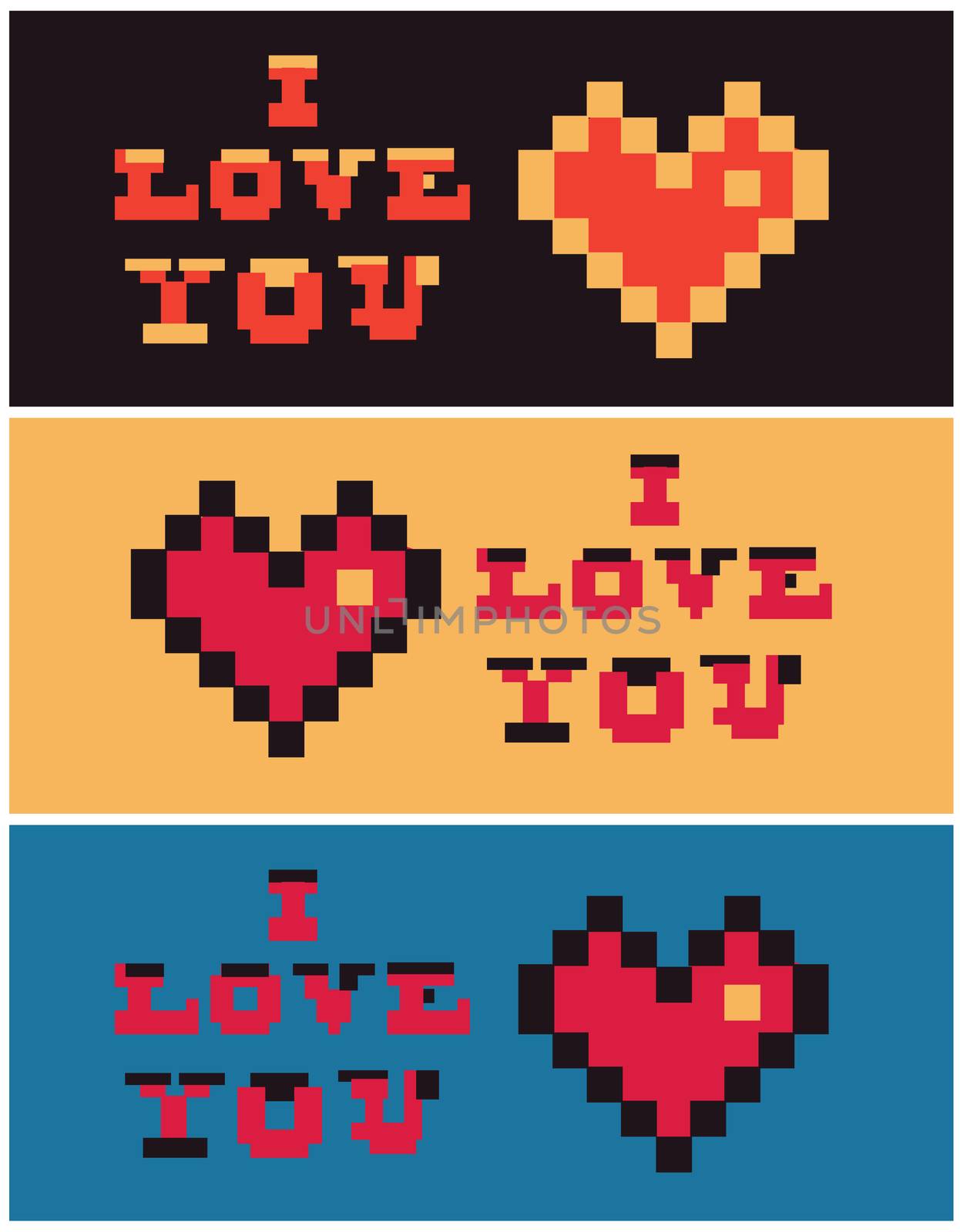 pixel art i love you Heart and Text set