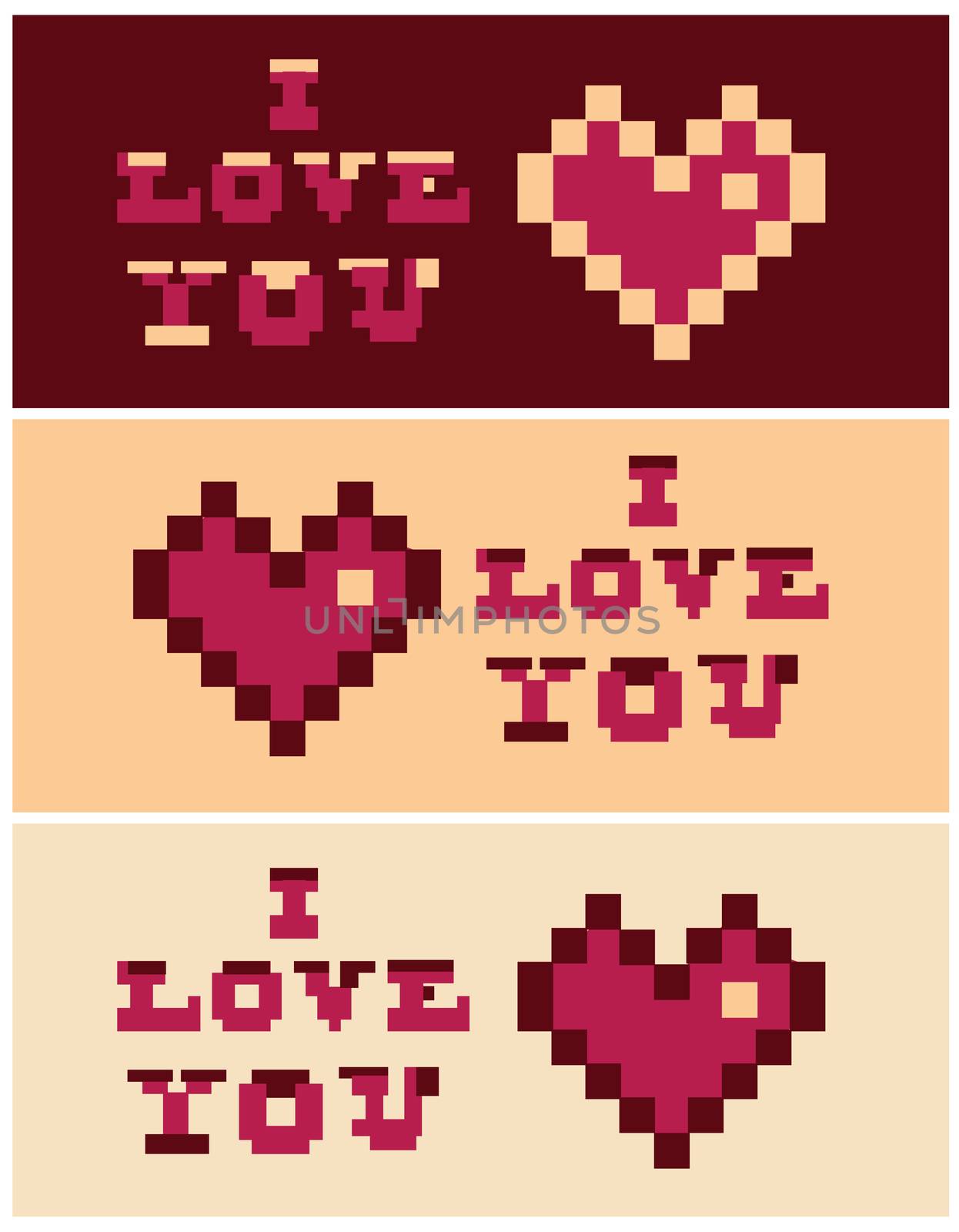 pixel art i love you Heart and Text set by tamaravector