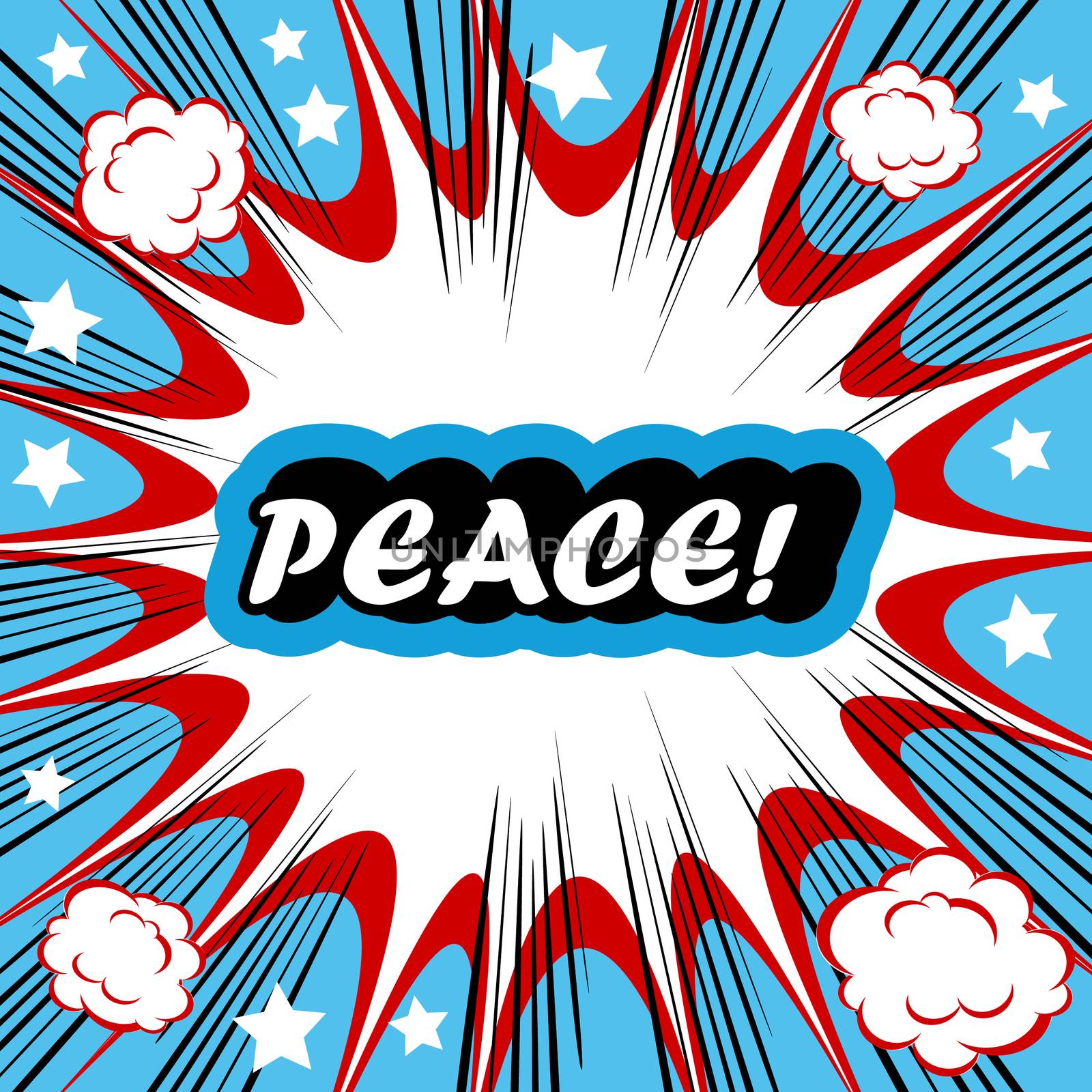 Retro background Design Template boom with word PEACE Comic book by tamaravector