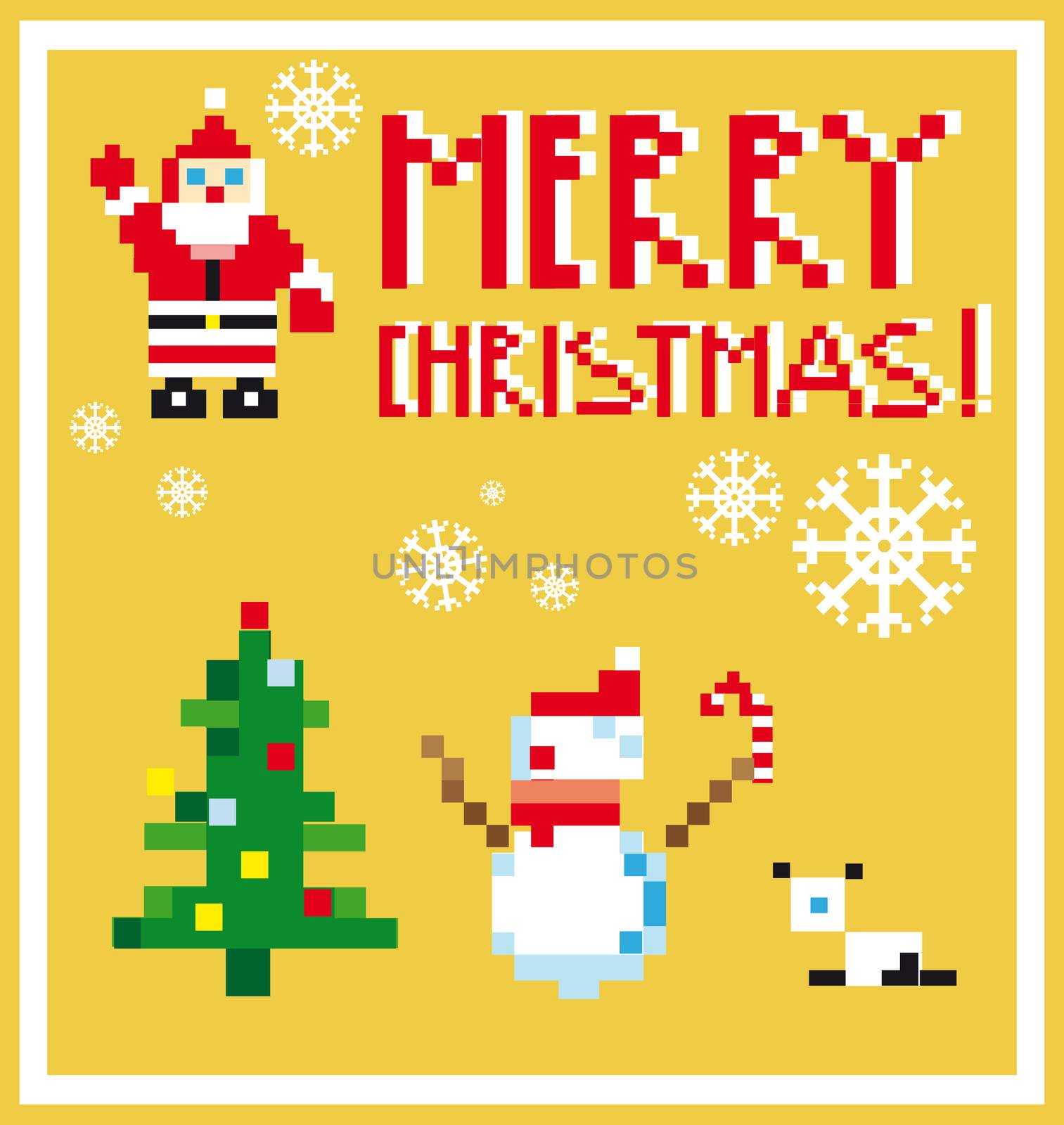 Pixel Holidays People card Santa and Snowman card /  icons set t by tamaravector