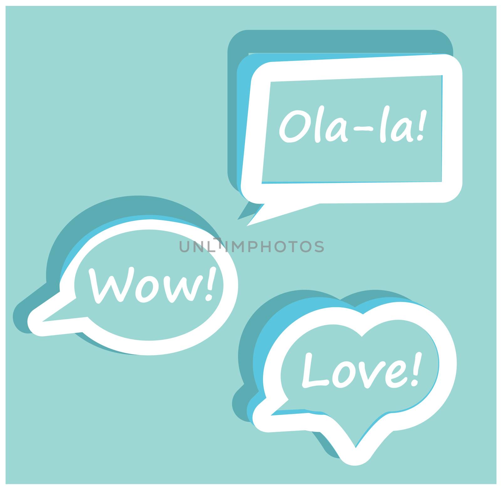 Retro Vector speech bubble for dialogue with text Wow love Ola-l by tamaravector