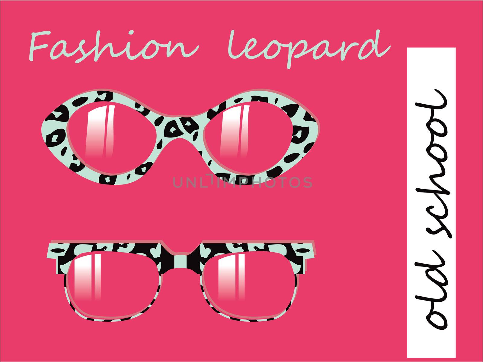 Fashion collection of oldschool glasses with leopard texture pat by tamaravector