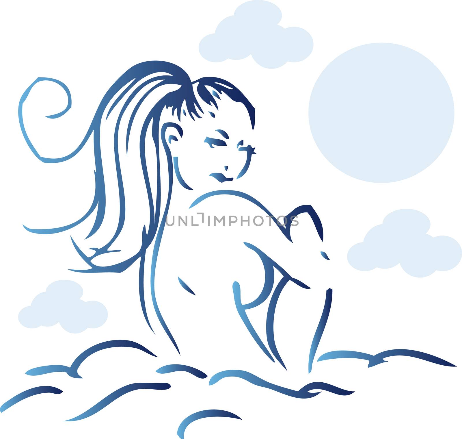 Girl sea and sky nature background Woman with long hair