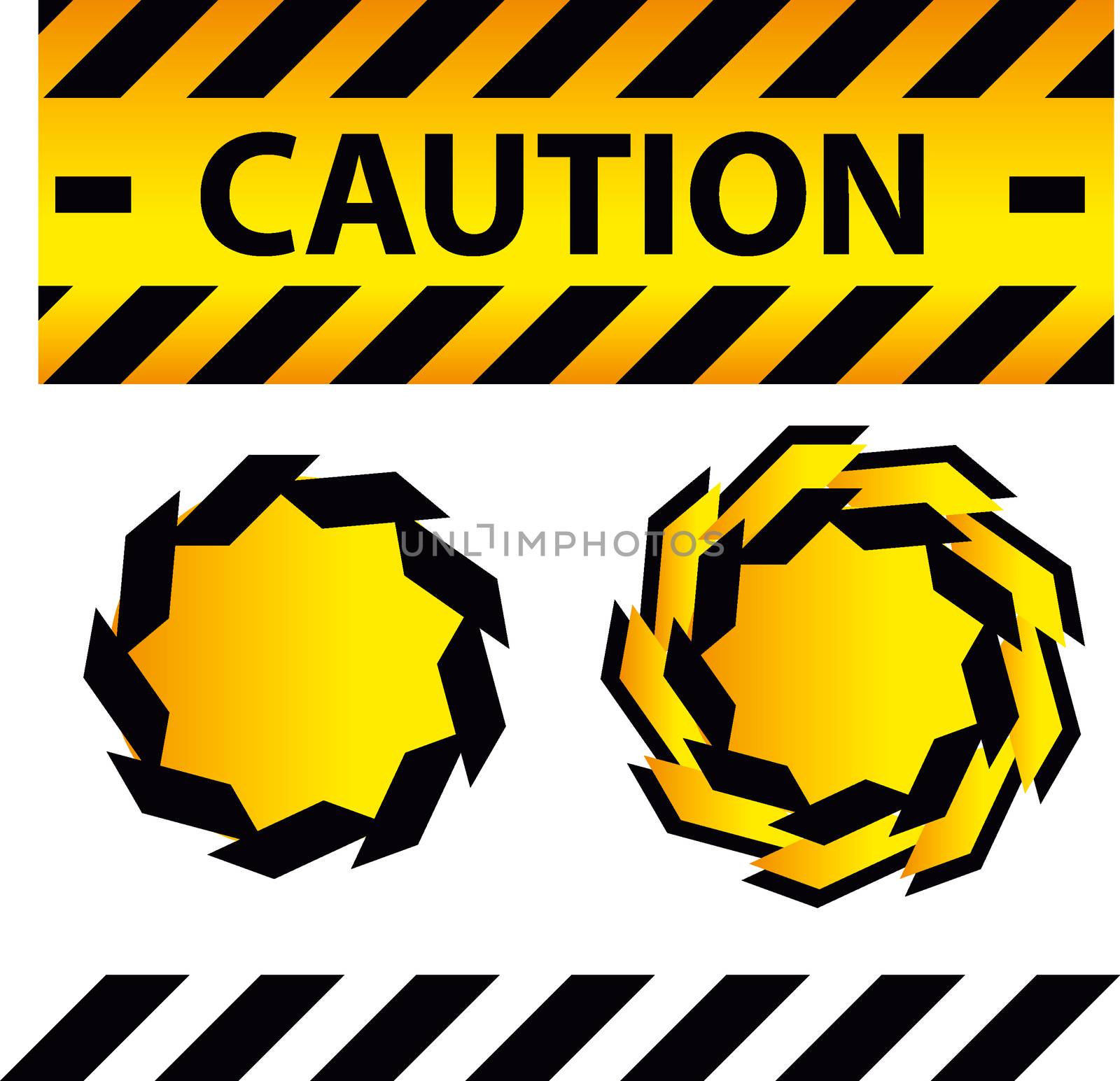 Caution or danger and police tape attention with lables stickers and design elements set