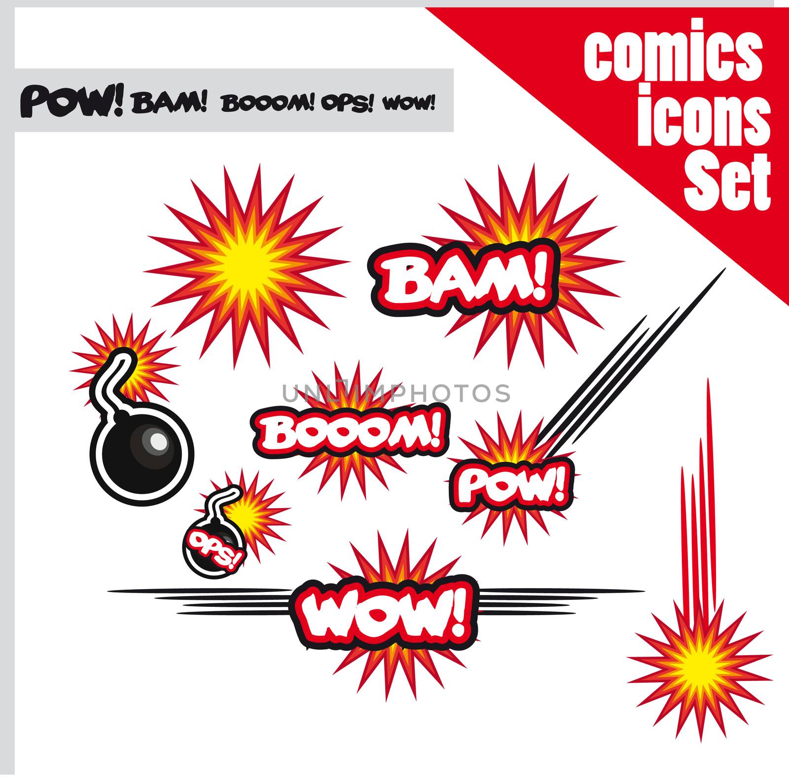 comic book style bombs boom bam wow pow ops  explode by tamaravector