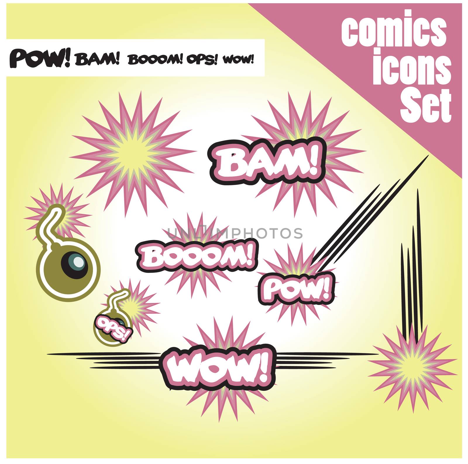 comic book style bombs boom bam wow pow ops  explode by tamaravector