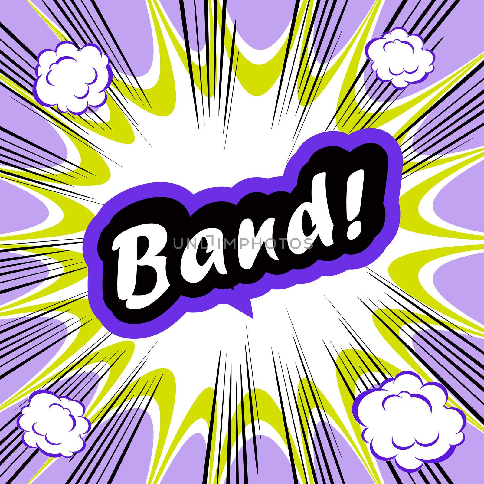 Comic book background Band! concept or conceptual cute Band text by tamaravector