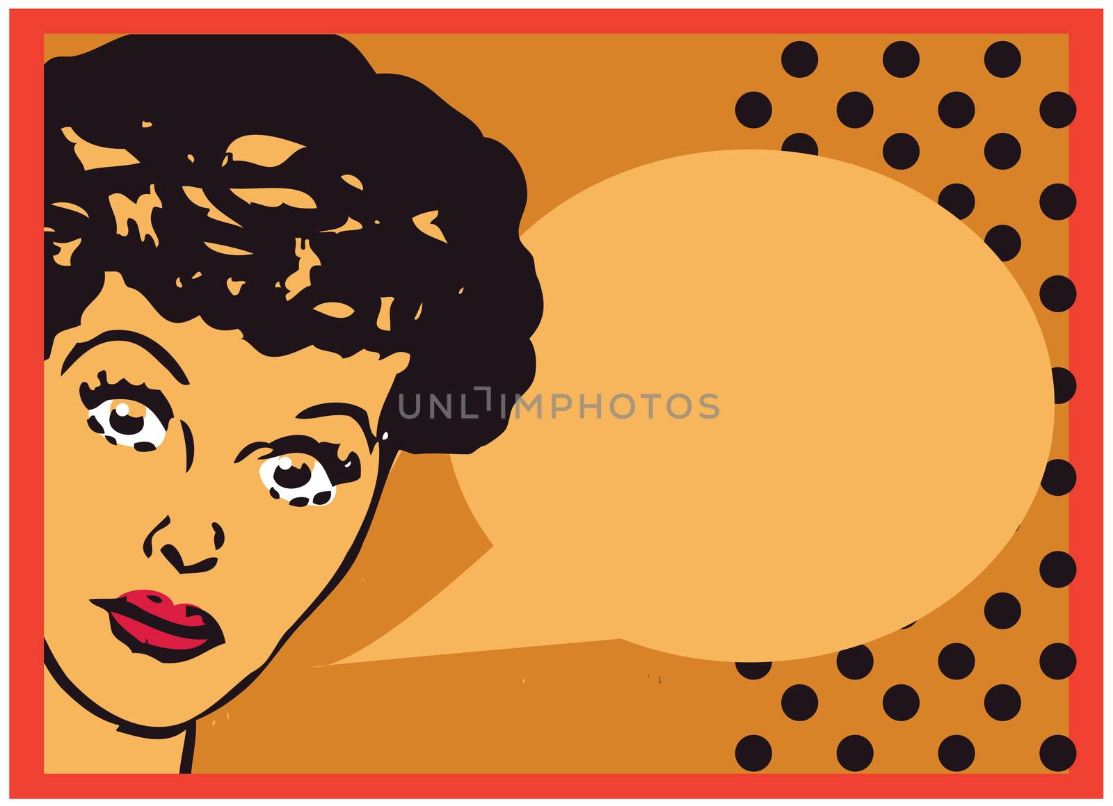 Vintage Retro Clip Art Woman Advertisement Pop Art Girl Talking with open eyes card or retro background