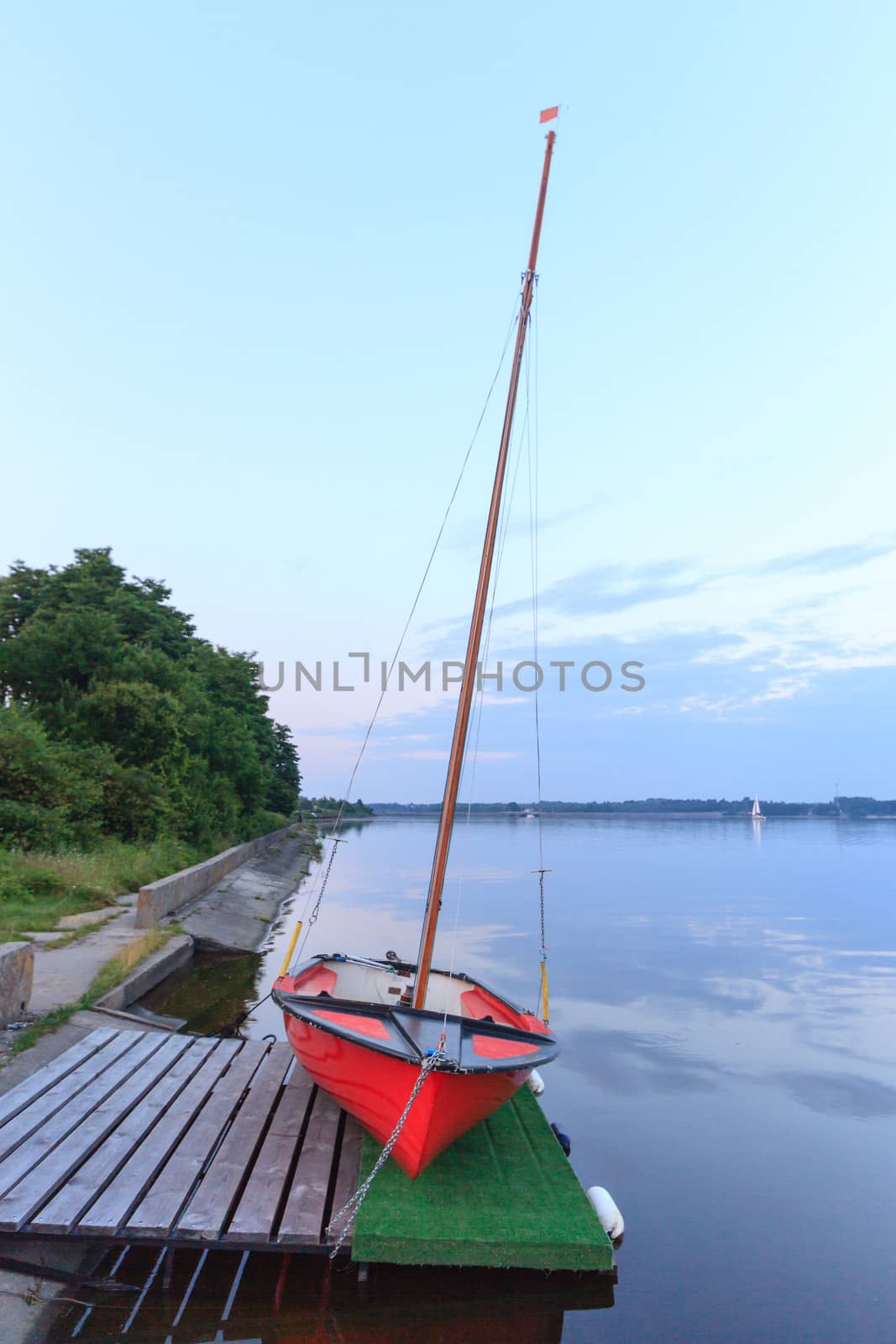 boat on the blue lake with cloudy sky, nature series