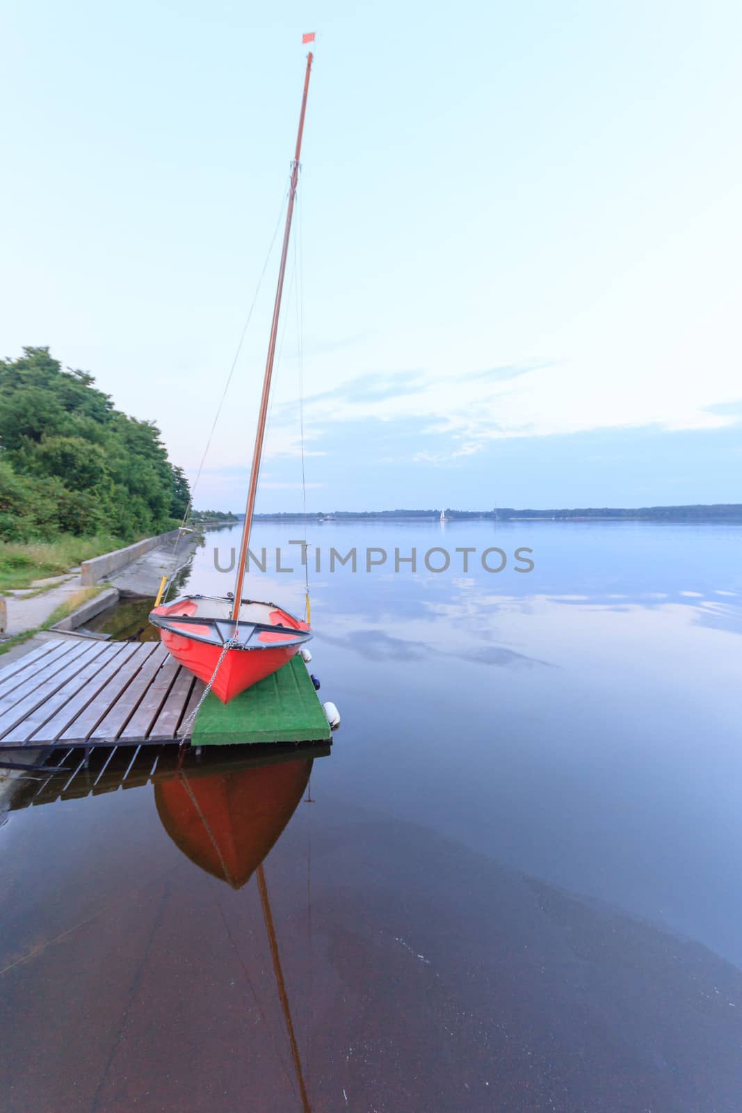 boat on the blue lake with cloudy sky, nature series