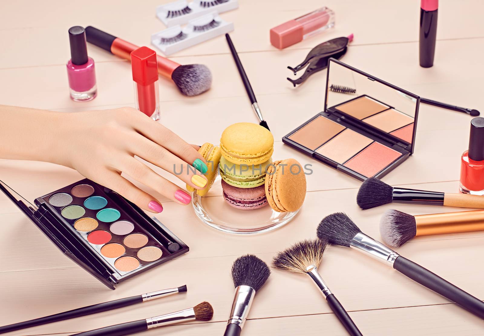 Still life of fashion woman, essentials cosmetics by 918