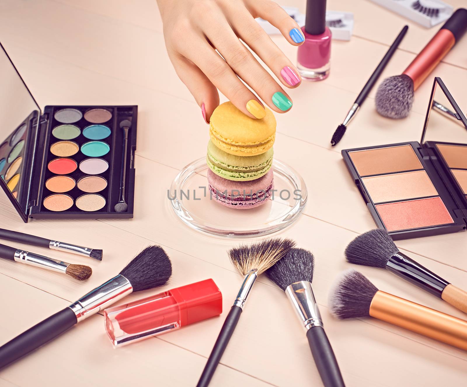 Still life of fashion woman, essentials cosmetics by 918