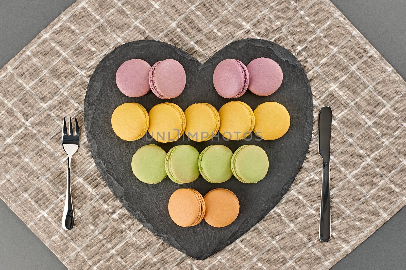 Still life, macarons, heart shape. Table setting by 918