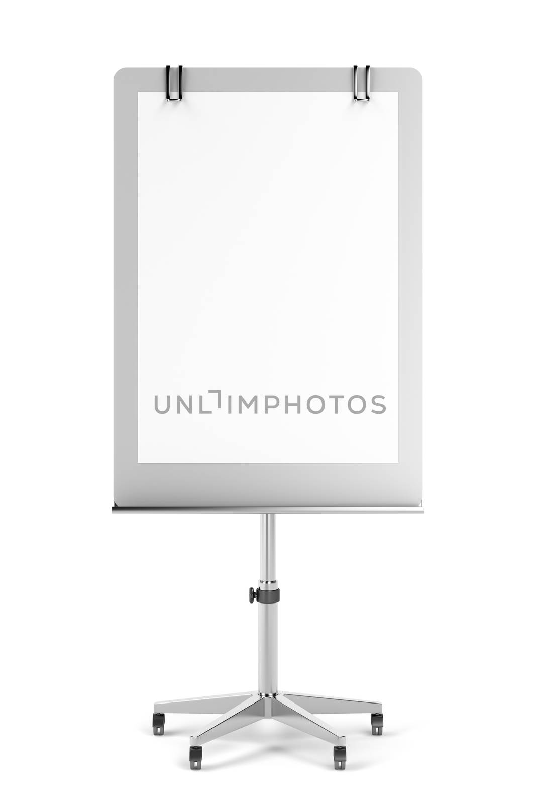 Front view of blank flip chart on white background