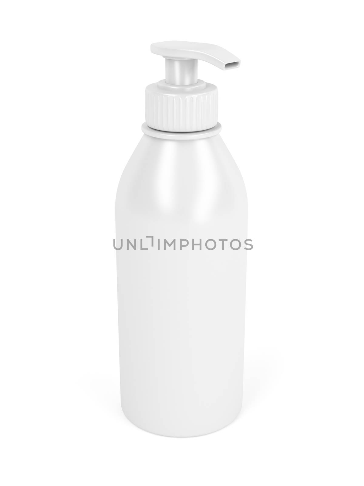 White plastic bottle with pump, used for liquid soap, shampoo and etc.