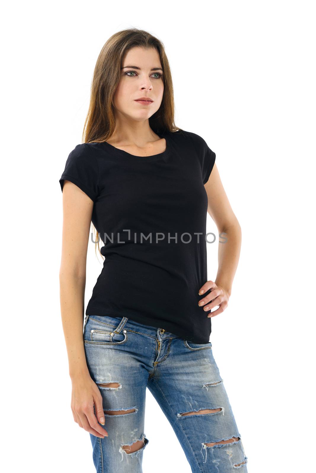 Sexy brunette wearing blank black shirt by sumners