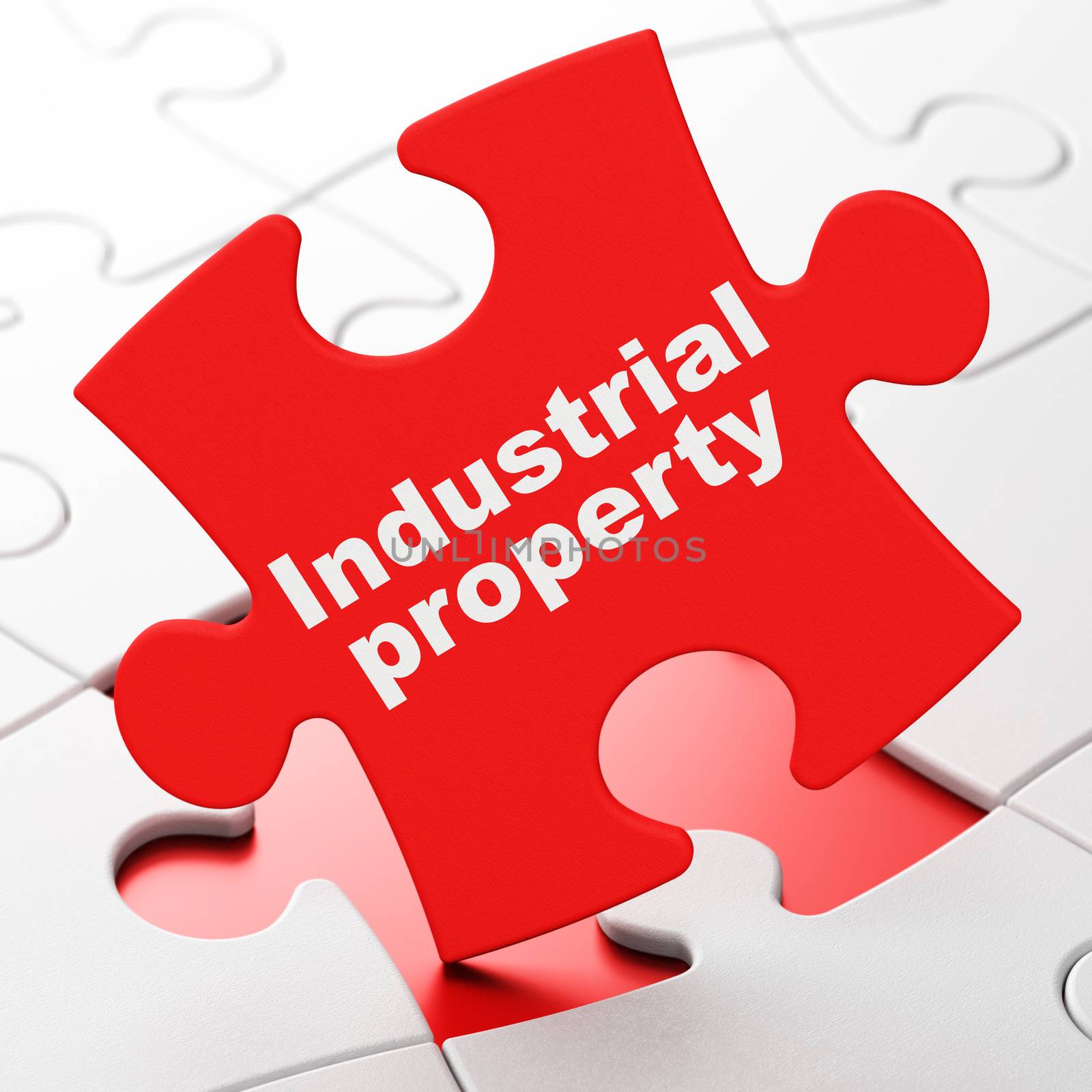 Law concept: Industrial Property on Red puzzle pieces background, 3d render
