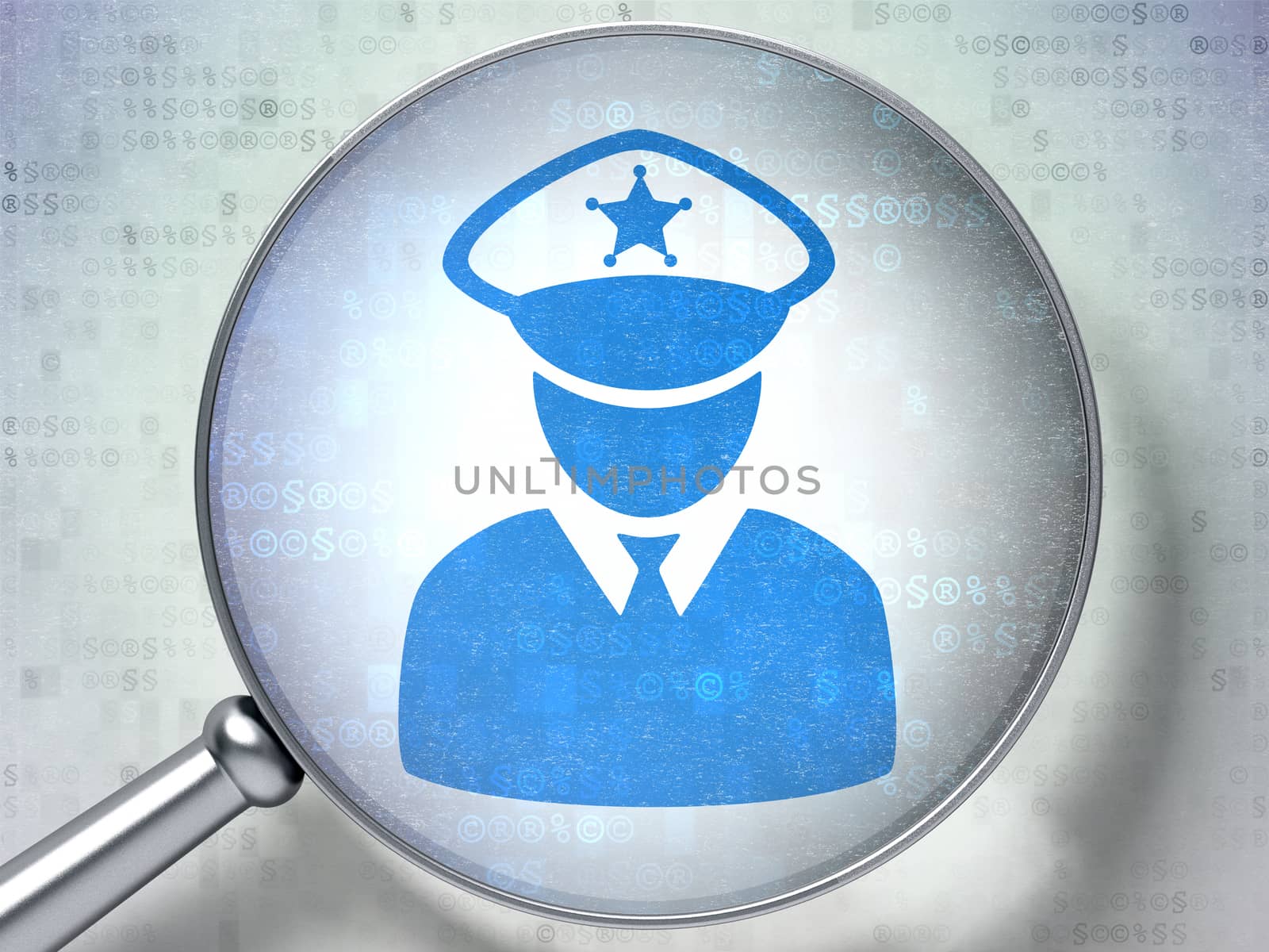 Law concept: Police with optical glass on digital background by maxkabakov
