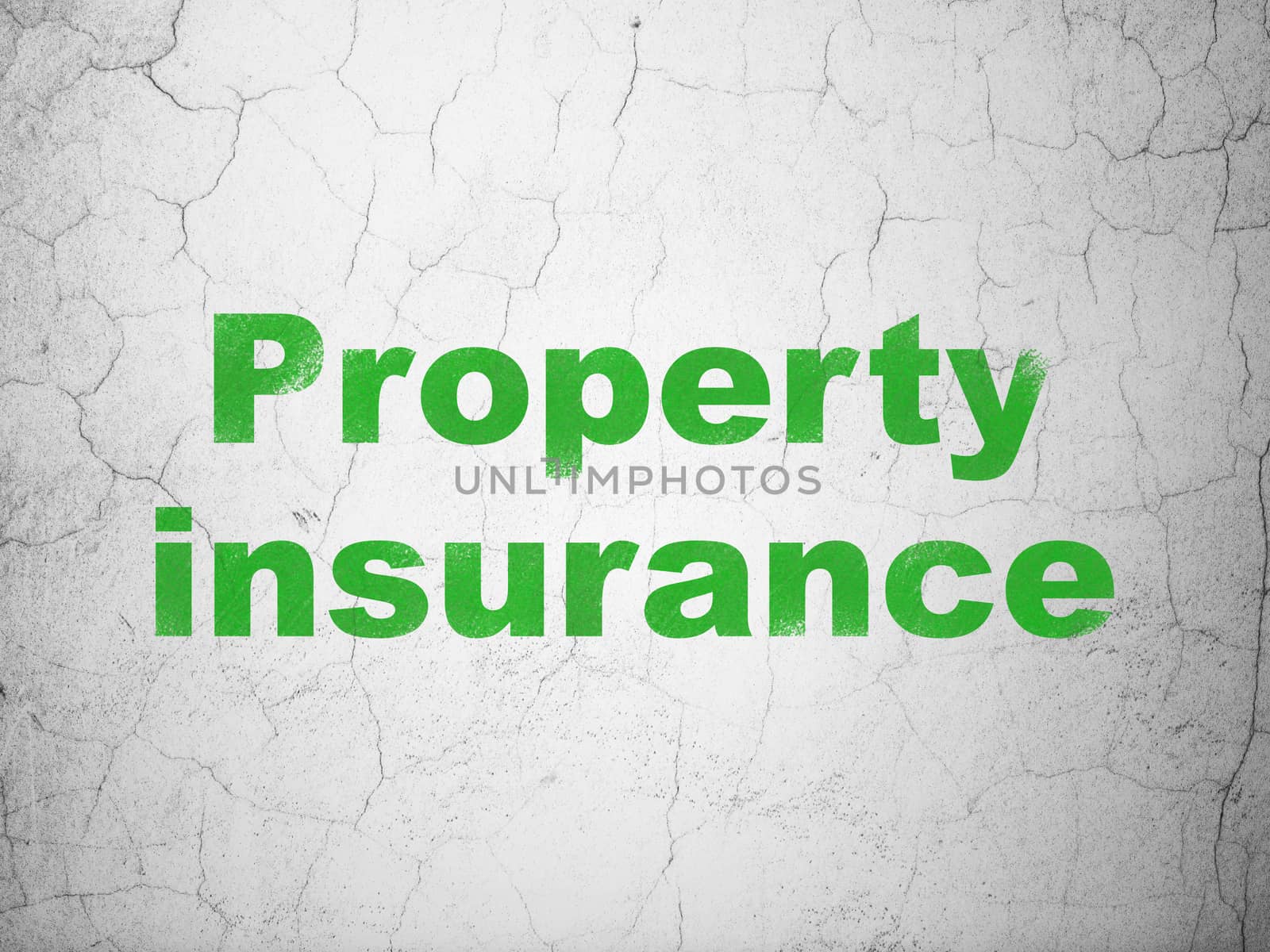Insurance concept: Green Property Insurance on textured concrete wall background