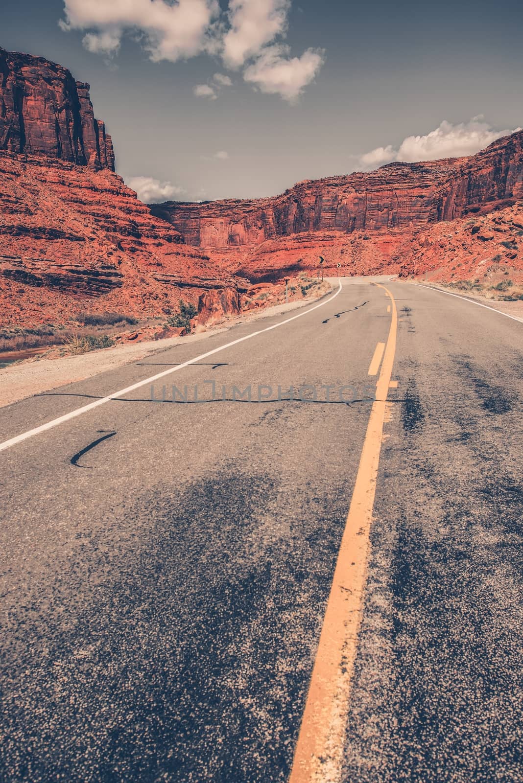 Scenic Utah Desert Highway in Vertical Photography. Utah, United States.