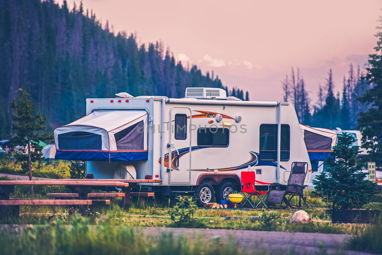 Camper Travel Trailer. Travel Trailer Pop Up Style Camping in Colorado. 