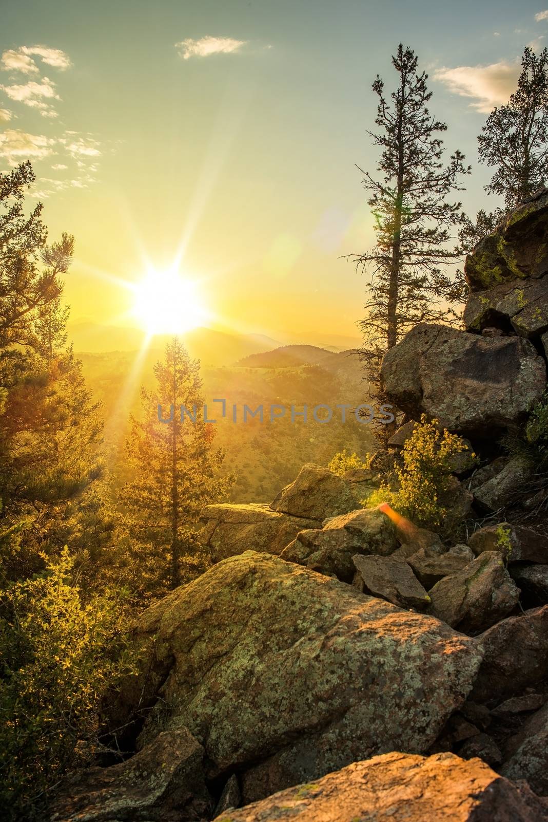 Sunny Mountain Trail in Colorado. Rocky Trail in a Summer.