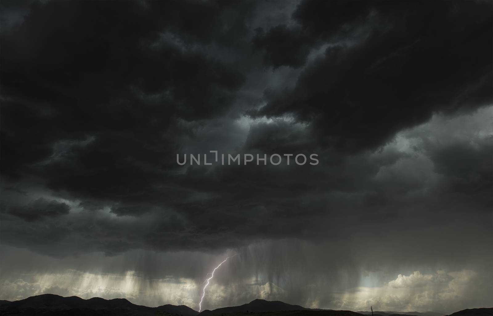 Mountain Lightning Bolt. Lightning Strike in the Colorado Mountains. Stormy Weather.