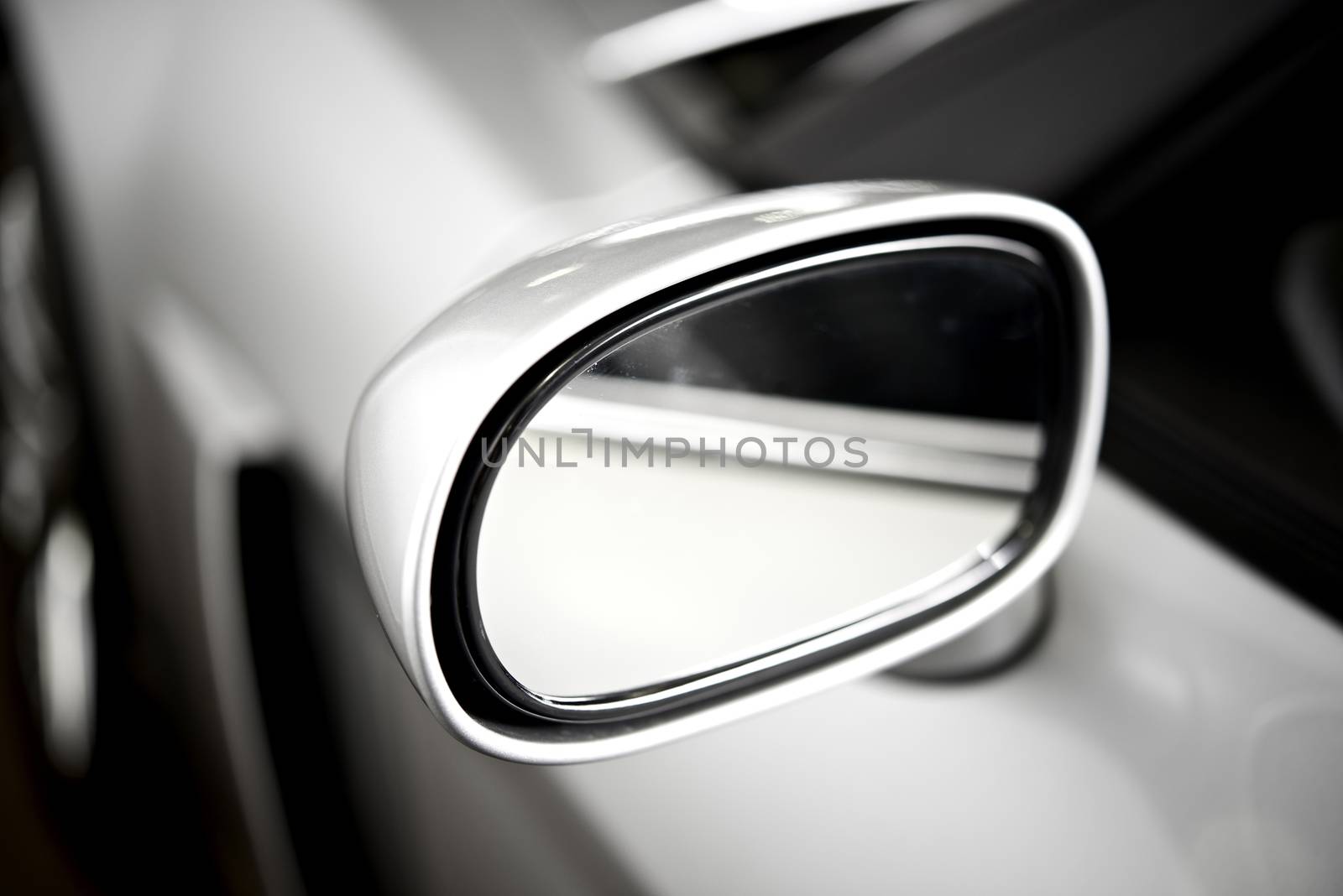 Super Car Silver Side Car Mirror. Car Safety Feature.